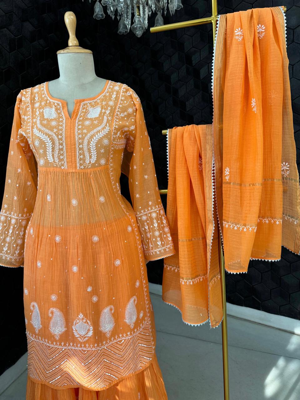 Orange Chikankari Sharara Set