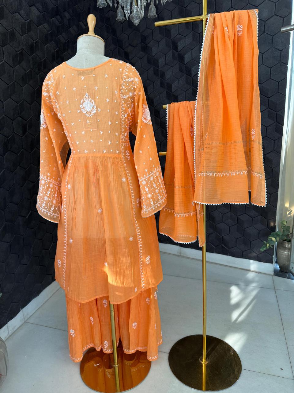 Orange Chikankari Sharara Set