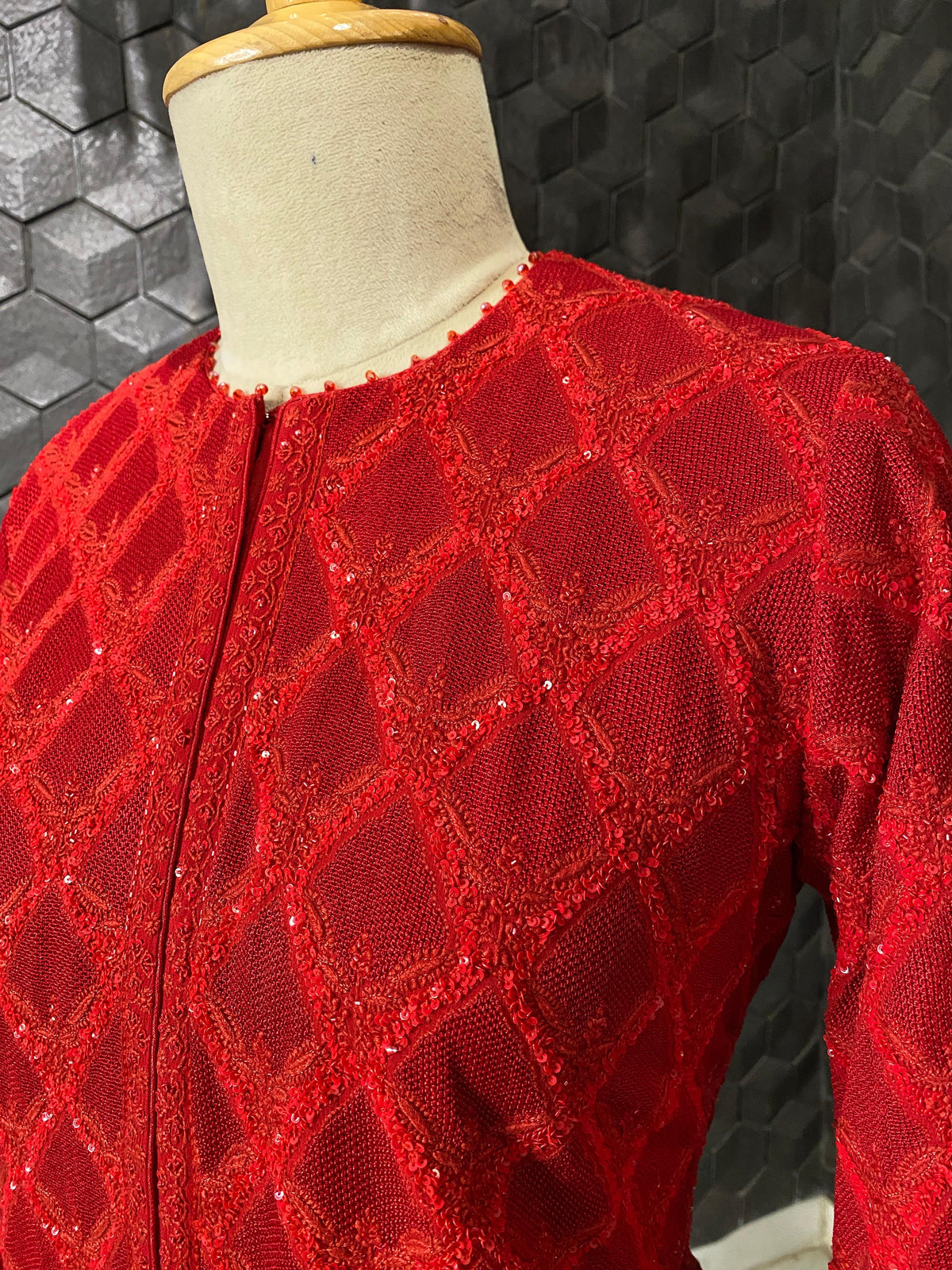 Red georgette Chikankari Gilet-Set