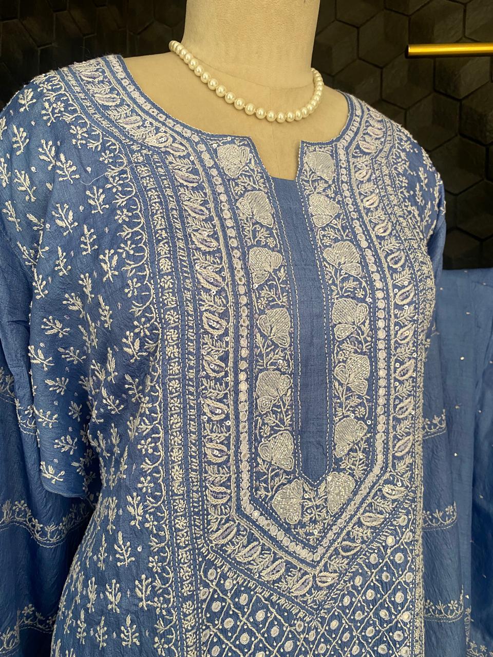 Cobalt Blue Tussar Silk Suit Set