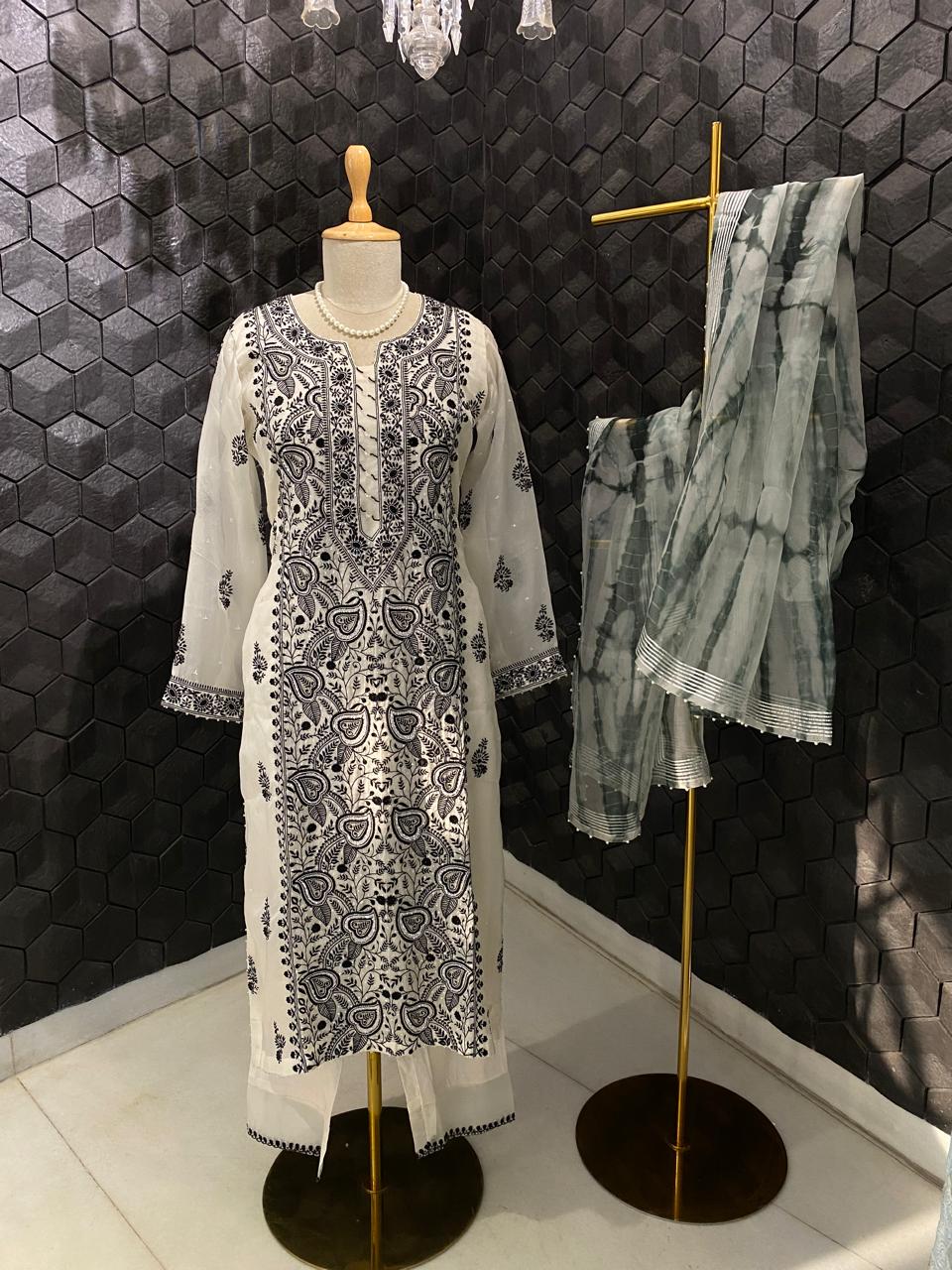 White Organza Chikankari Kurta Set