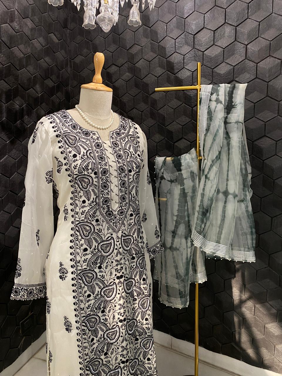 White Organza Chikankari Kurta Set