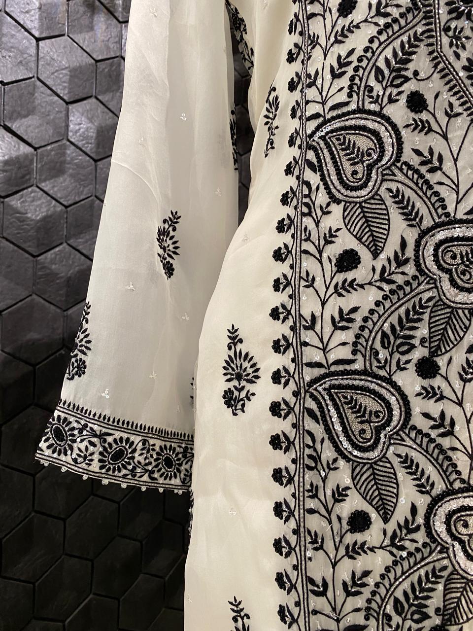 White Organza Chikankari Kurta Set