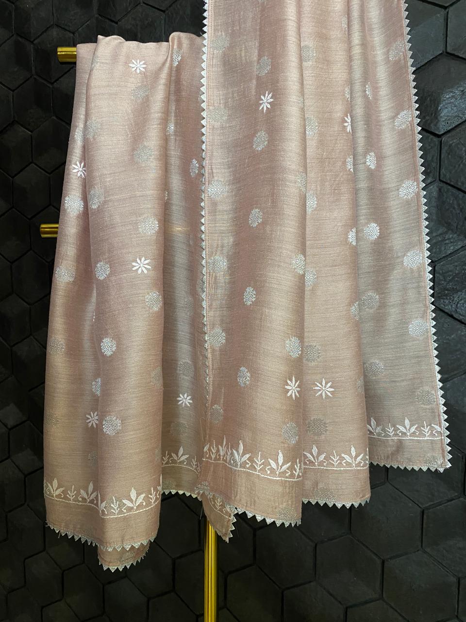 Rose Pink Moonga Silk Zari Butti Kurta Set