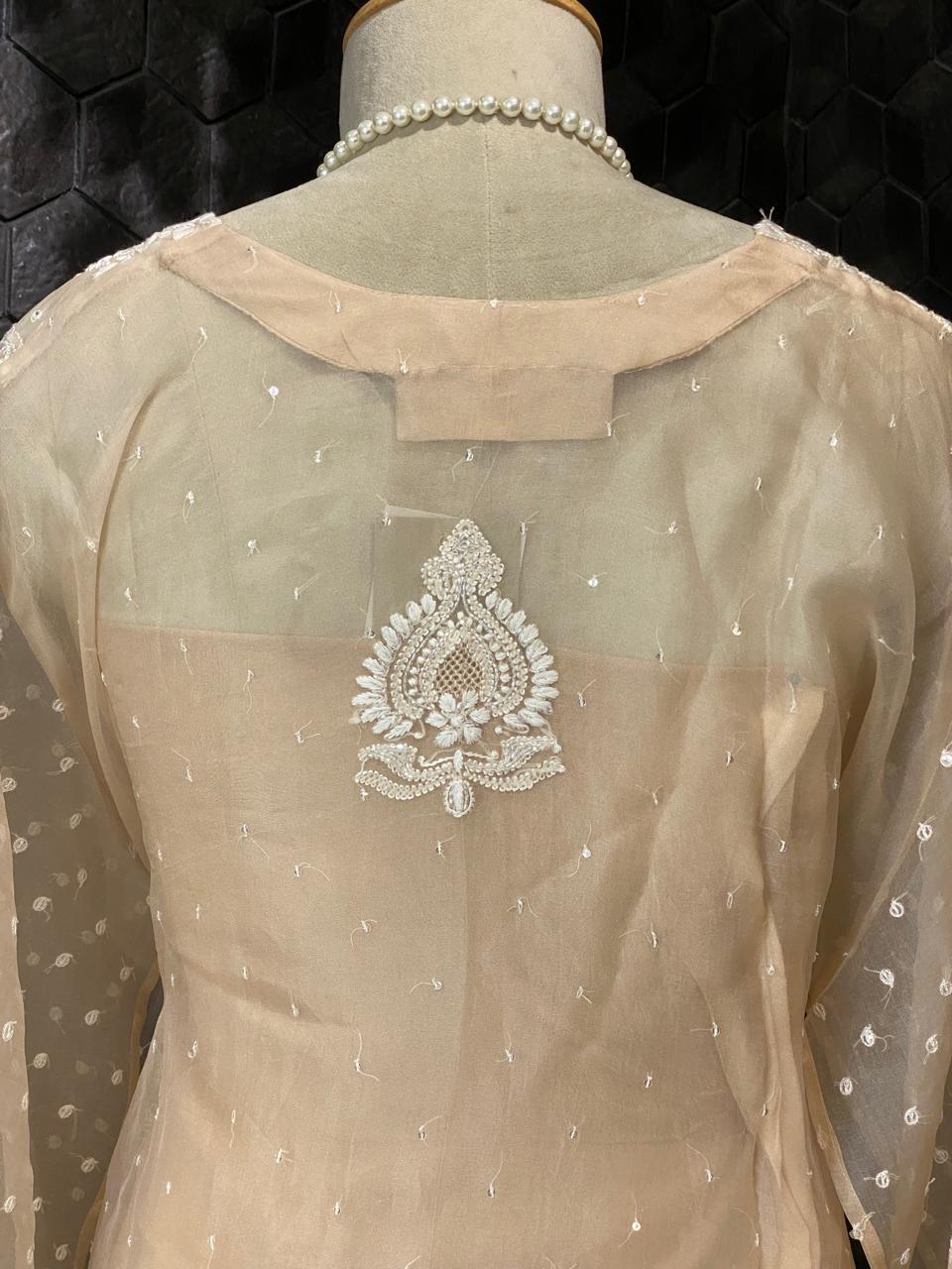 Peach Organza Jaal Chikankari Kurta Set