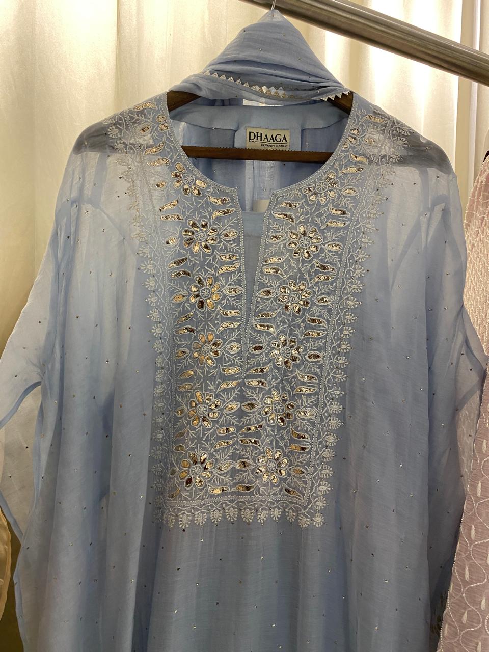 Sky Blue Pitta & Mukaish Kurta Set