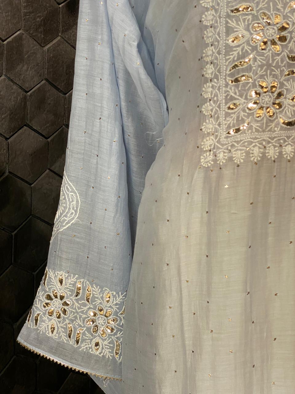 Sky Blue Pitta & Mukaish Kurta Set