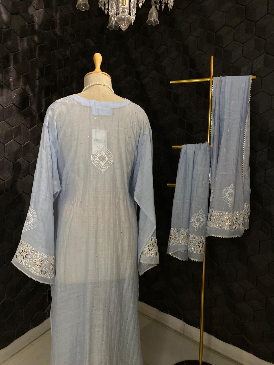Sky Blue Pitta & Mukaish Kurta Set