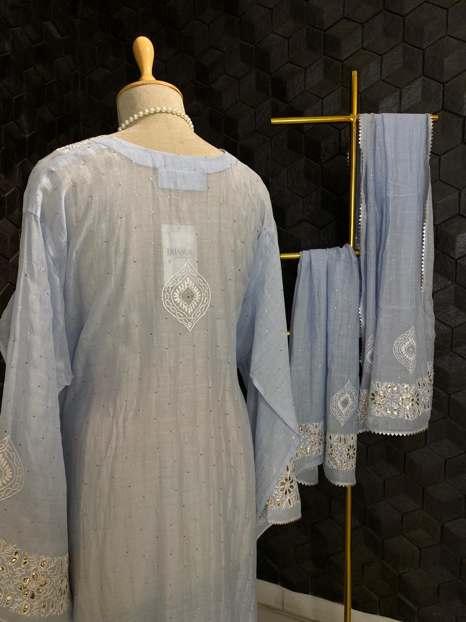 Sky Blue Pitta & Mukaish Kurta Set