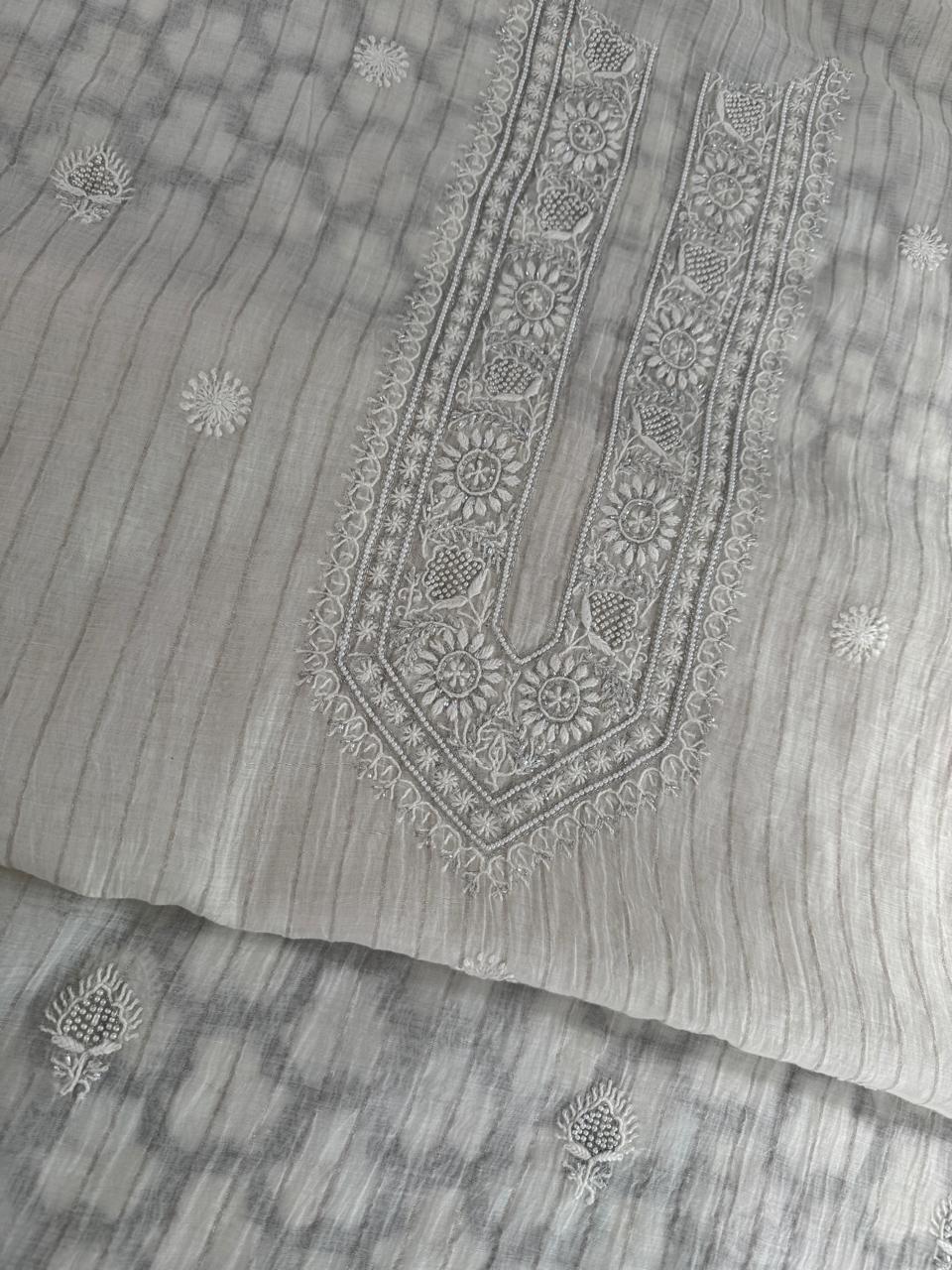 Ivory Striped Mul Chanderi Men's Kurta