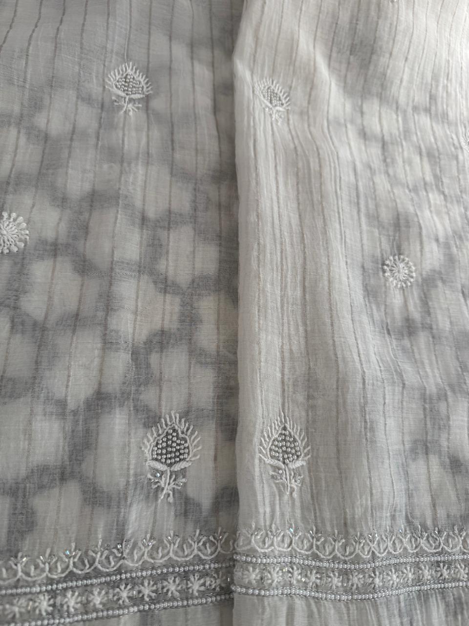 Ivory Striped Mul Chanderi Men's Kurta