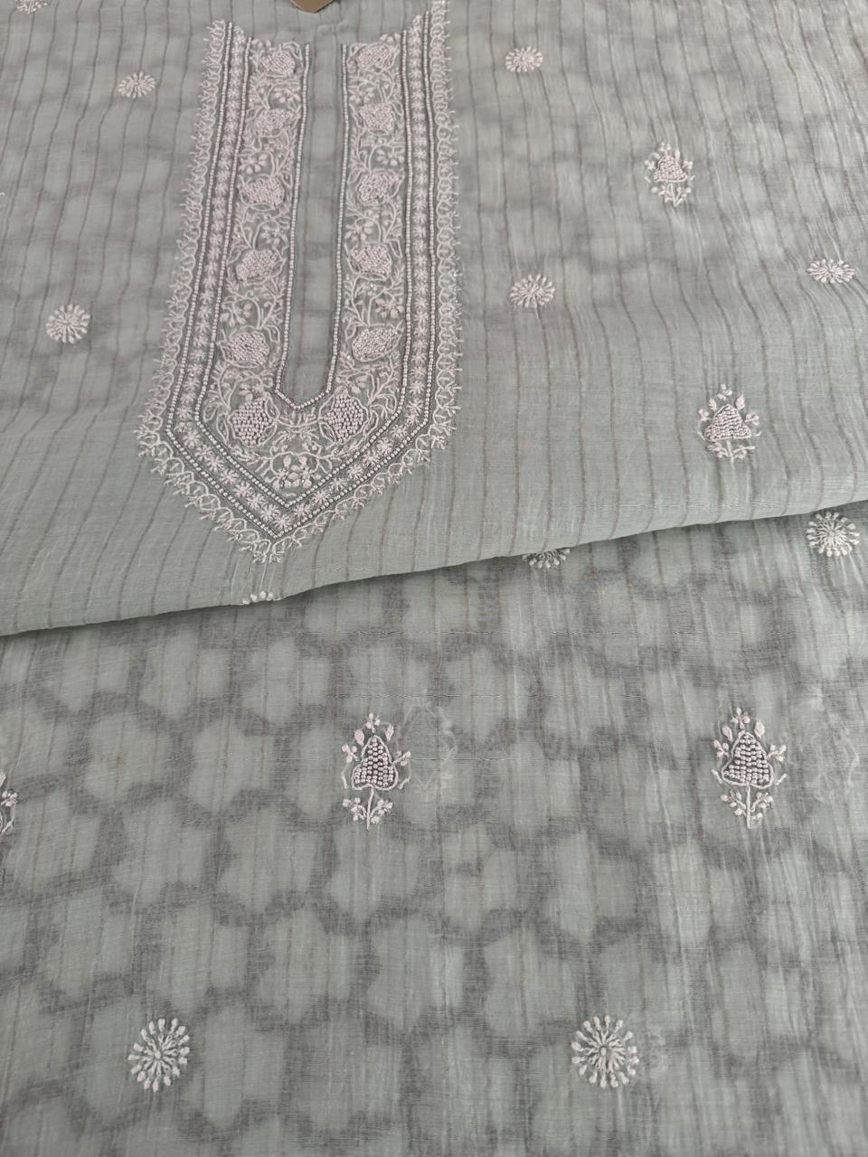 Mint Green Striped Mul Chanderi Men's Kurta