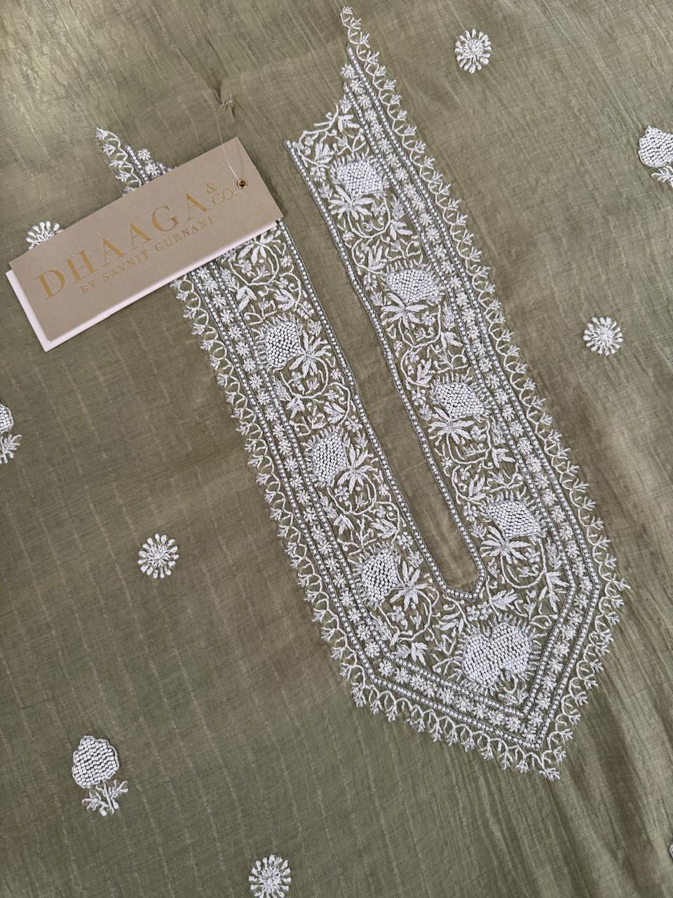 Sage Green Striped Mul Chanderi Men's Kurta
