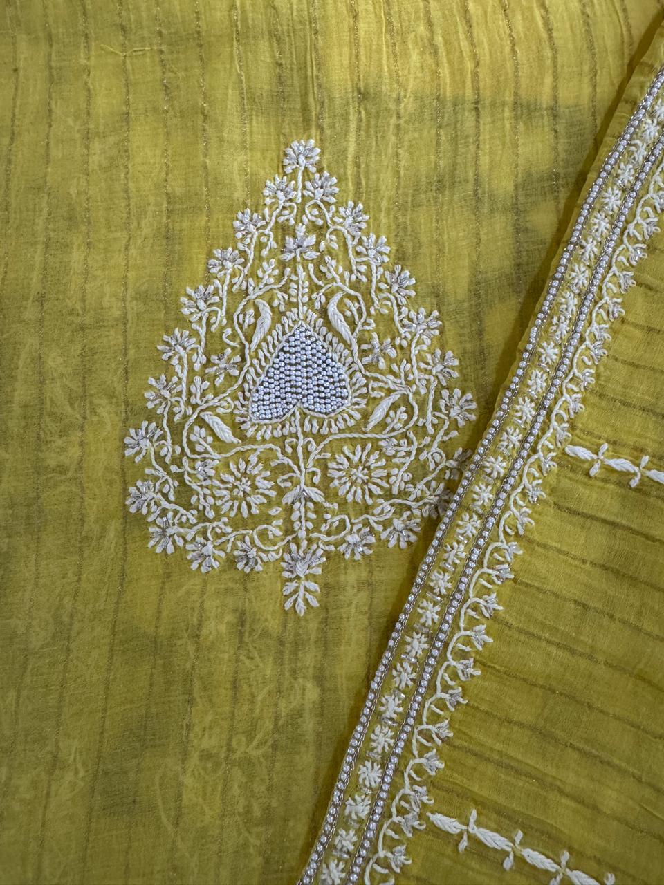 Yellow Striped Mul Chanderi Men's Kurta
