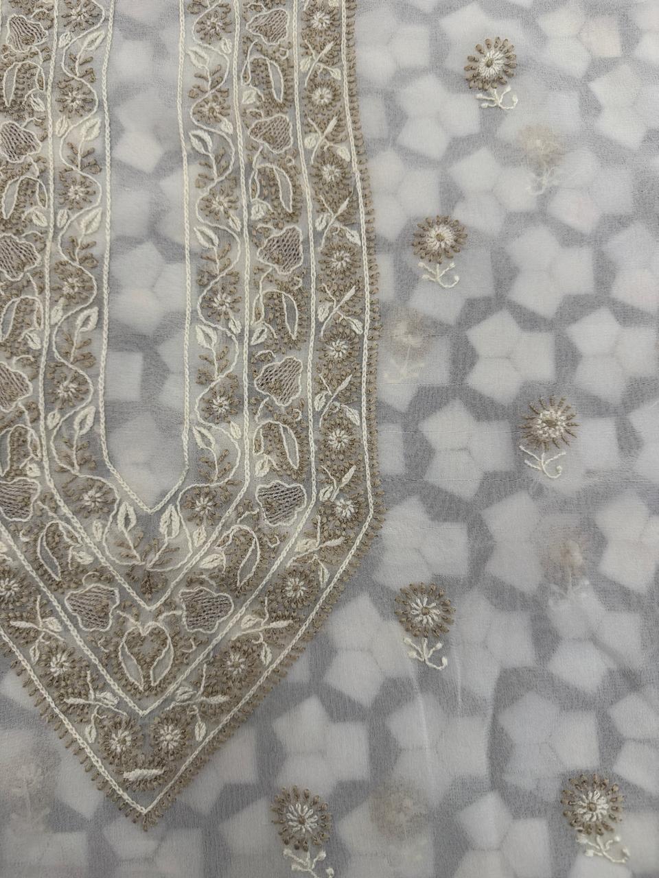 Ivory Georgette in Brown Chikankari Men's Kurta