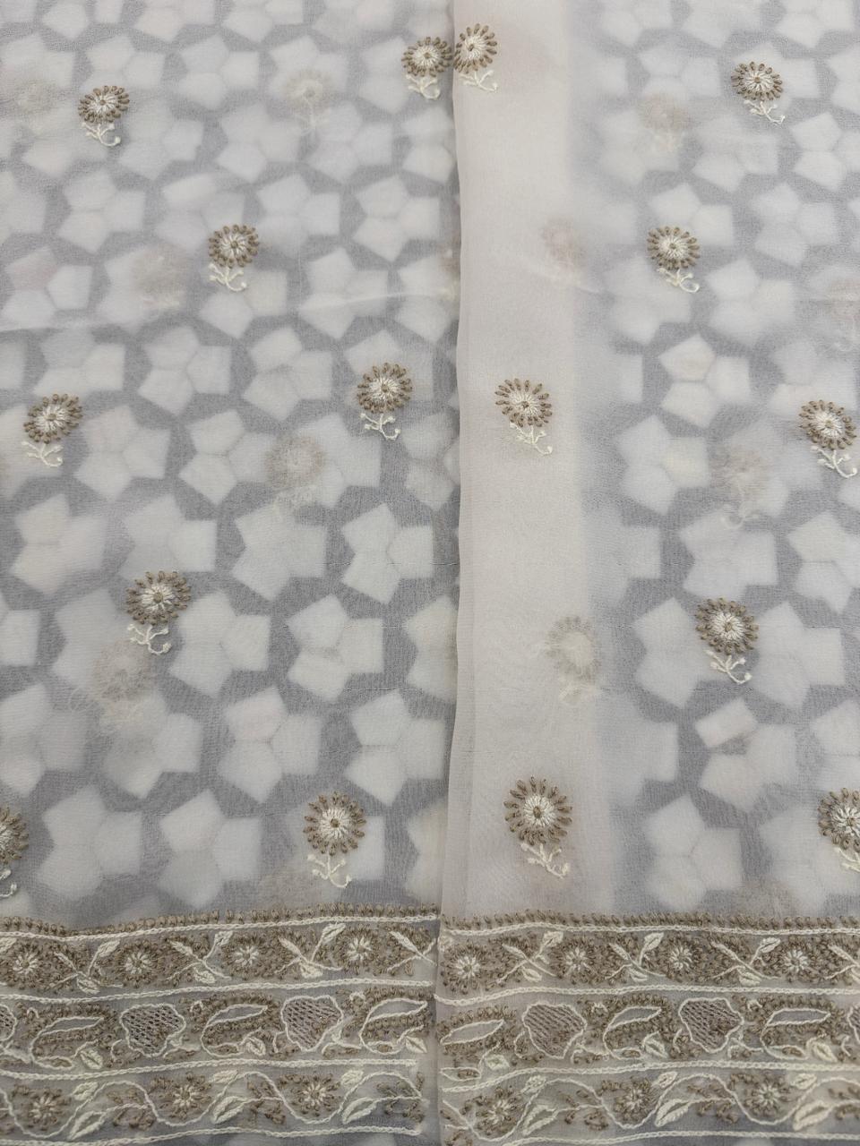 Ivory Georgette in Brown Chikankari Men's Kurta
