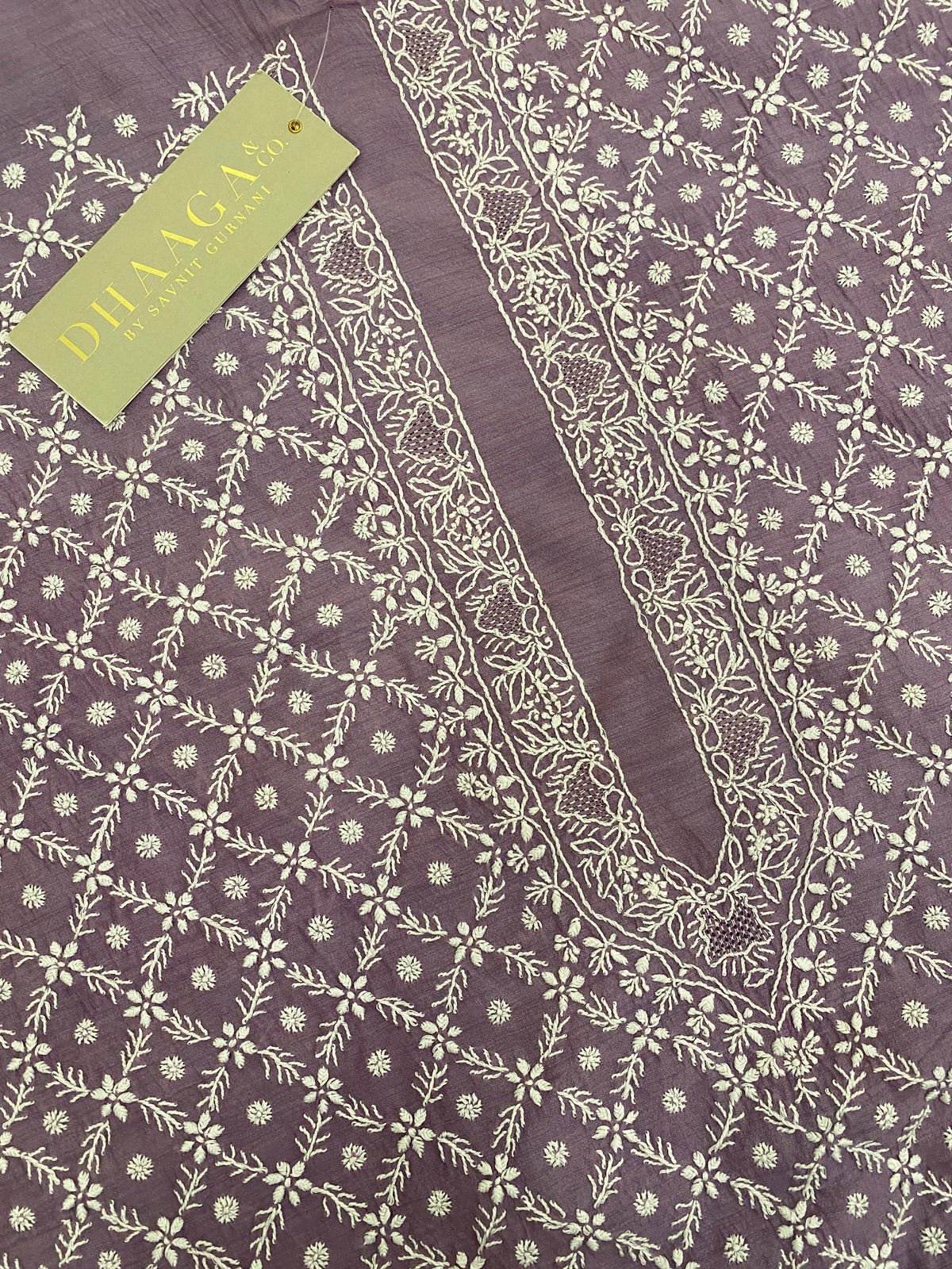 Lavender Moonga Silk Chikankari Men's Kurta