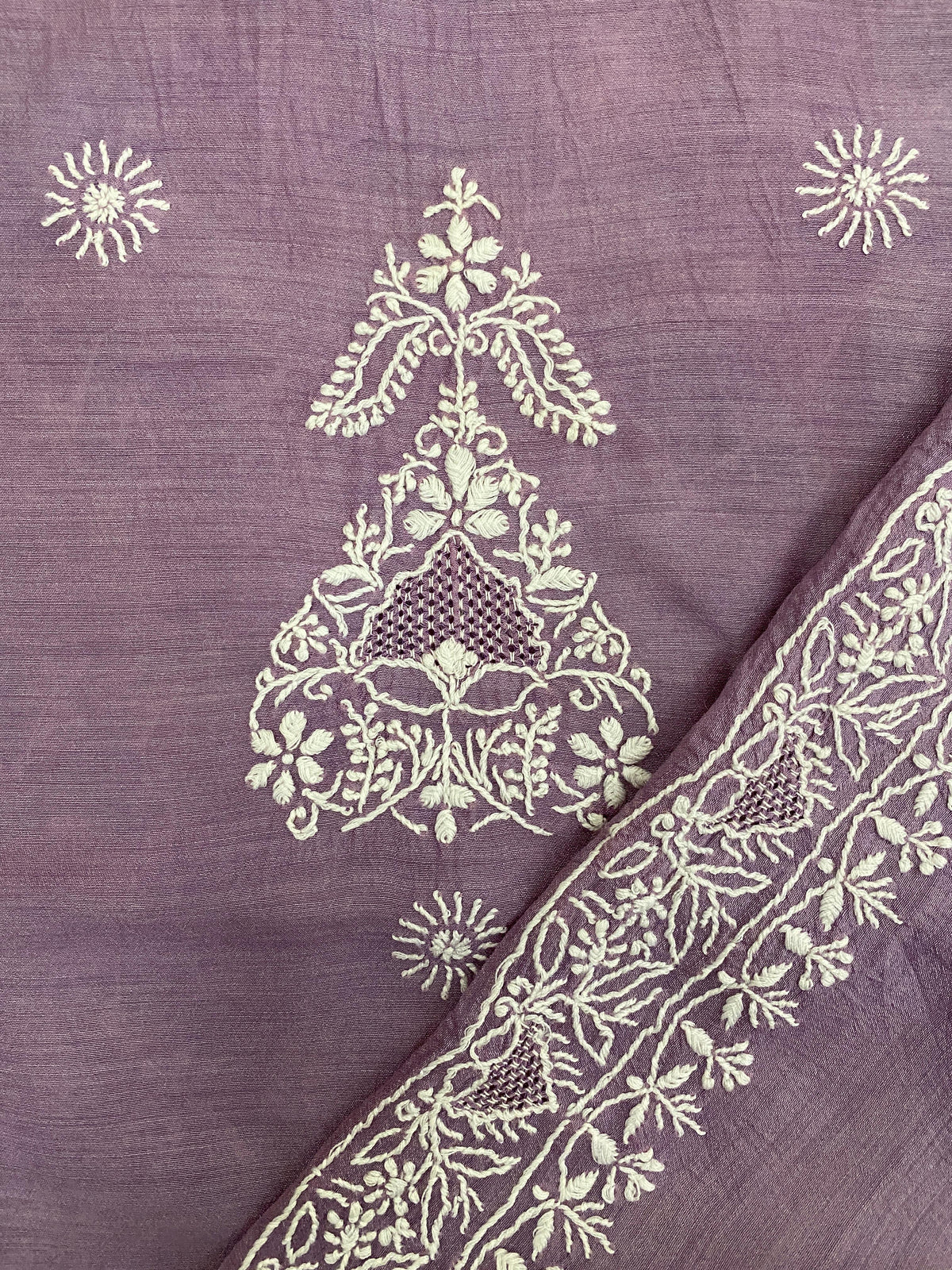 Lavender Moonga Silk Chikankari Men's Kurta