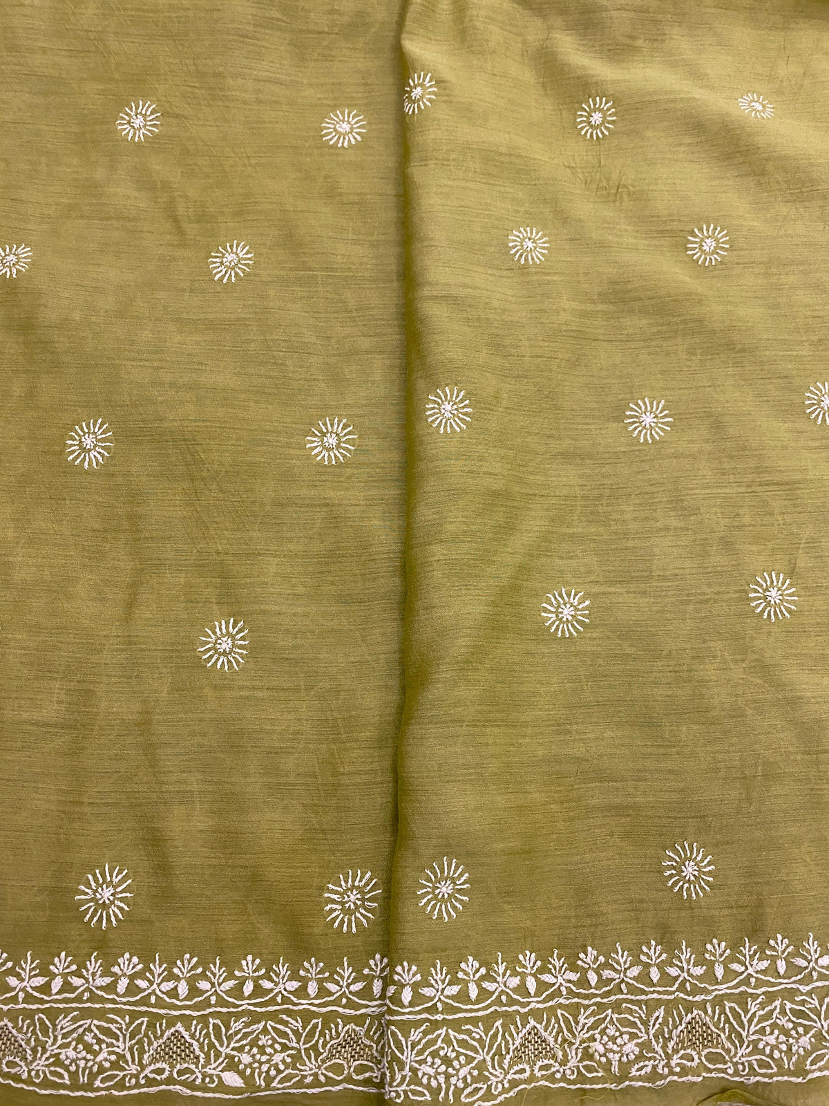 Olive Green Moonga Silk Chikankari Men's Kurta