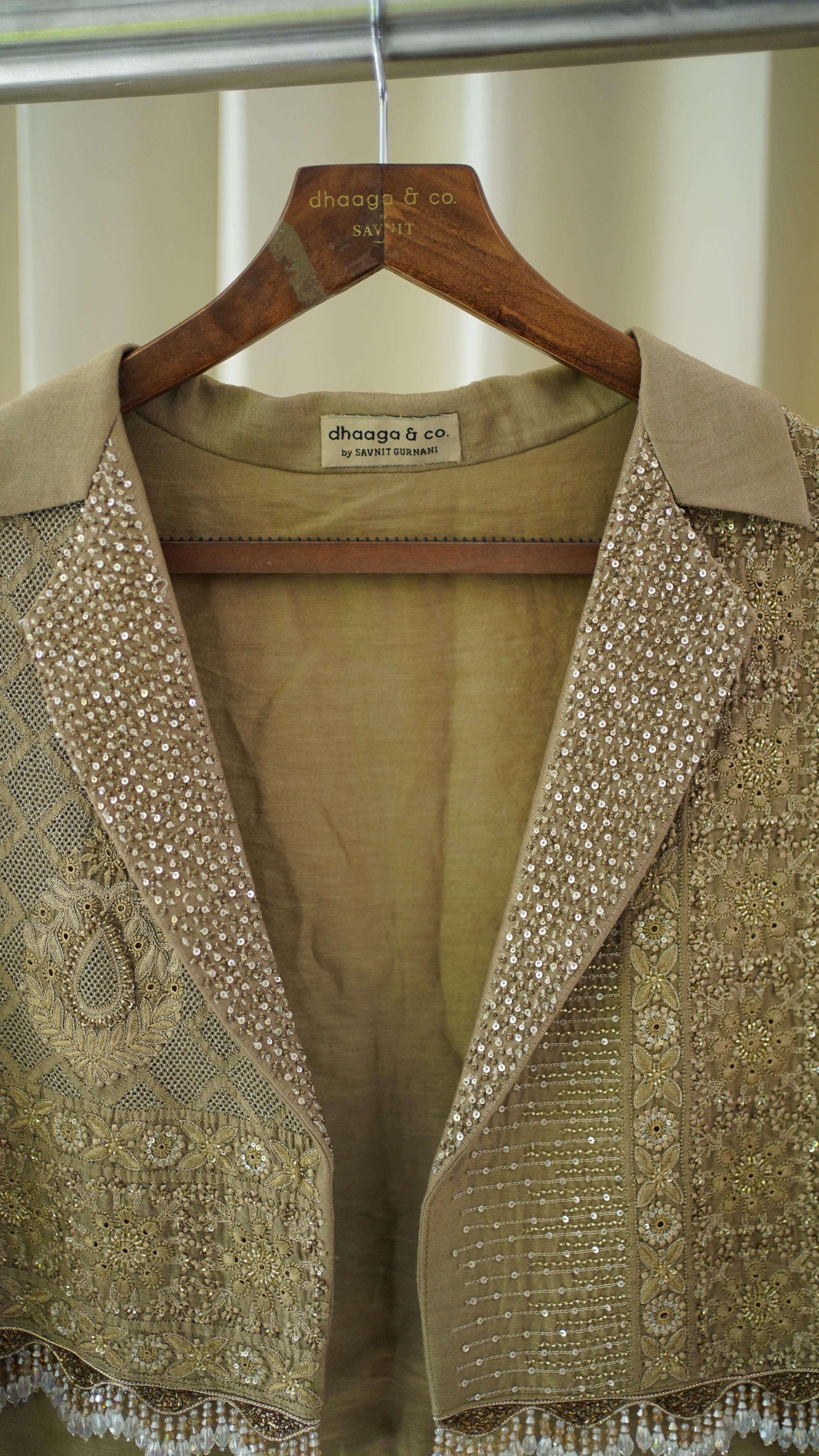 Premium Brown Chanderi Chikankari Jacket