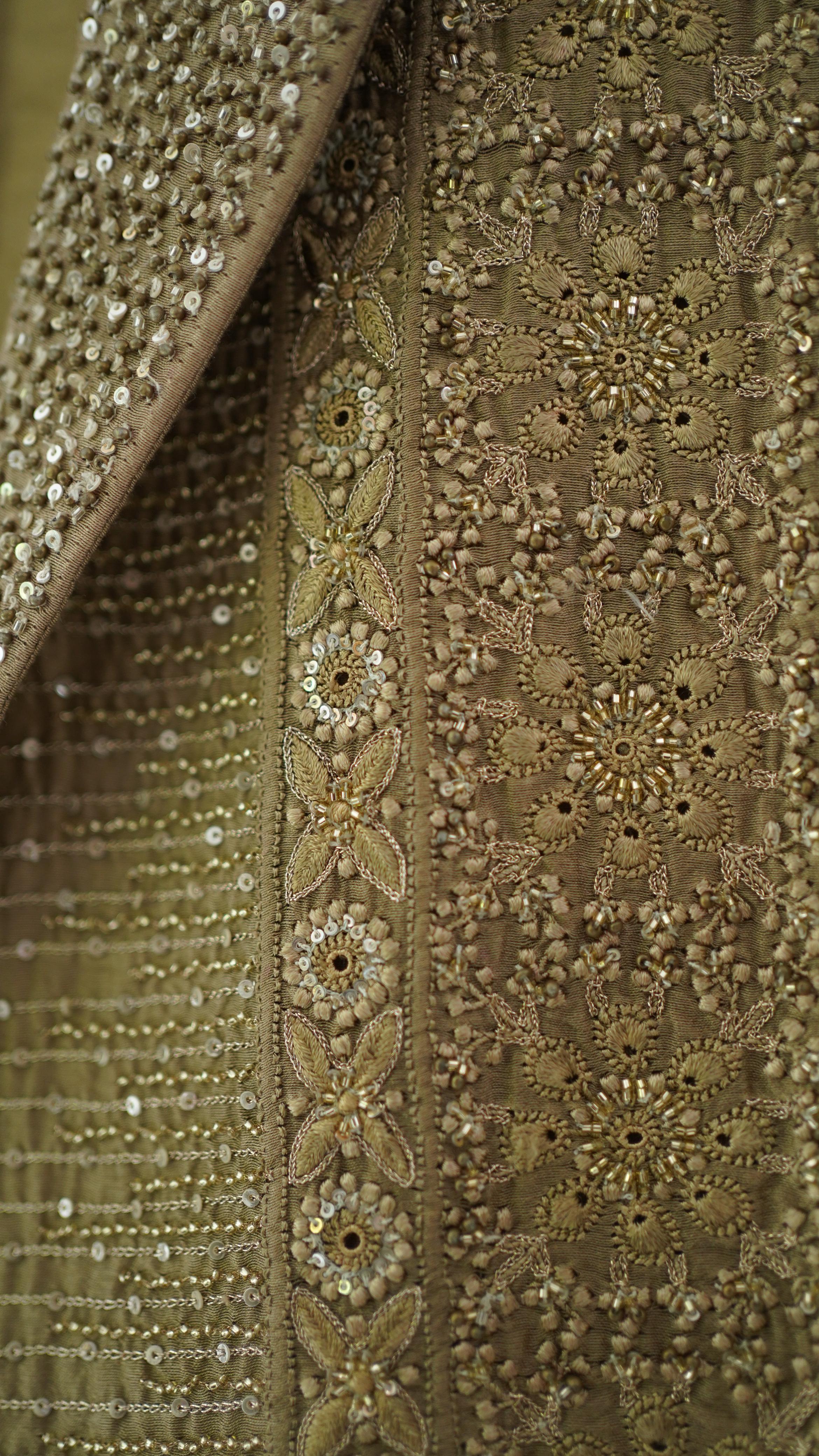 Premium Brown Chanderi Chikankari Jacket