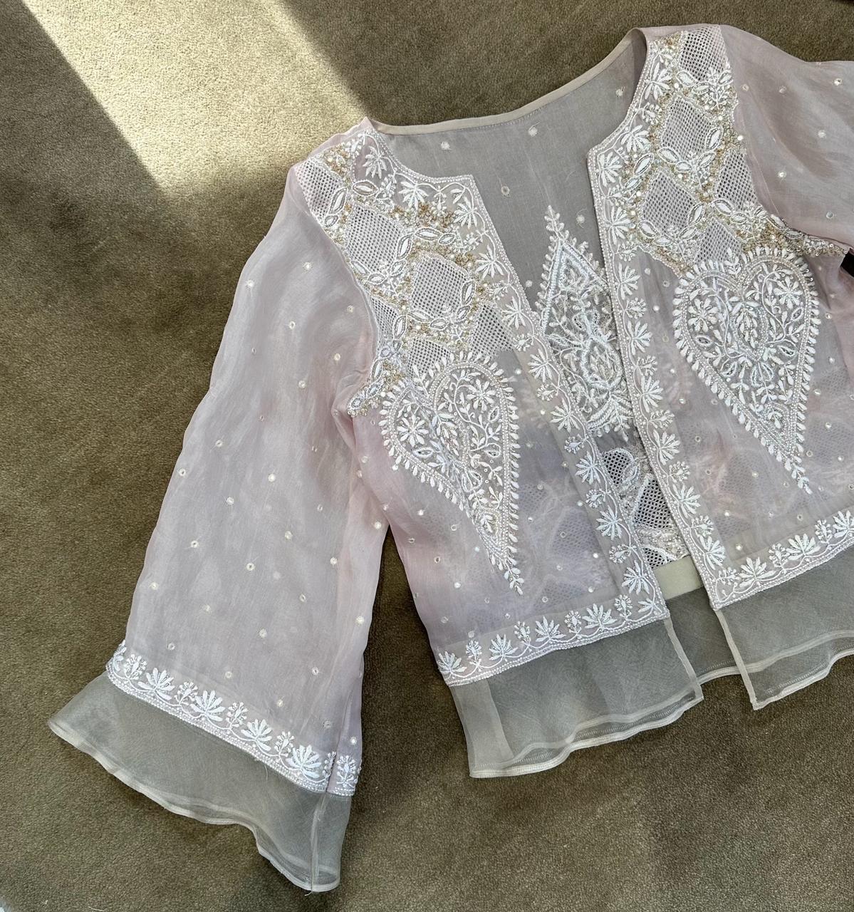Premium Organza Chikankari Jacket and Jumpsuit Set