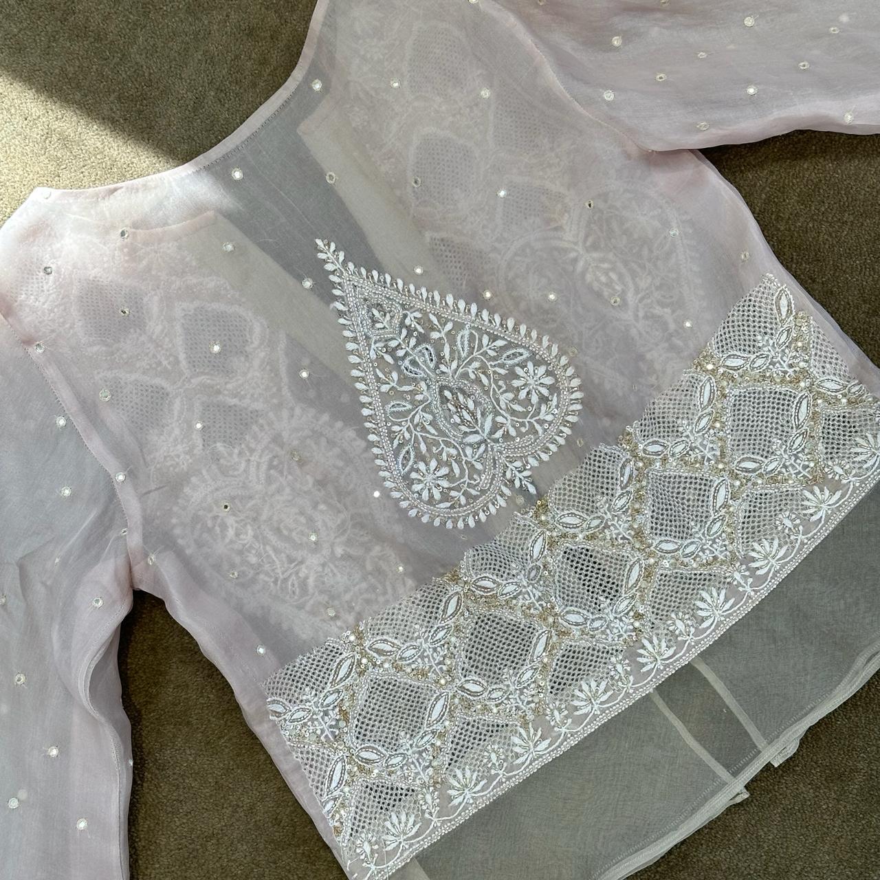 Premium Organza Chikankari Jacket and Jumpsuit Set
