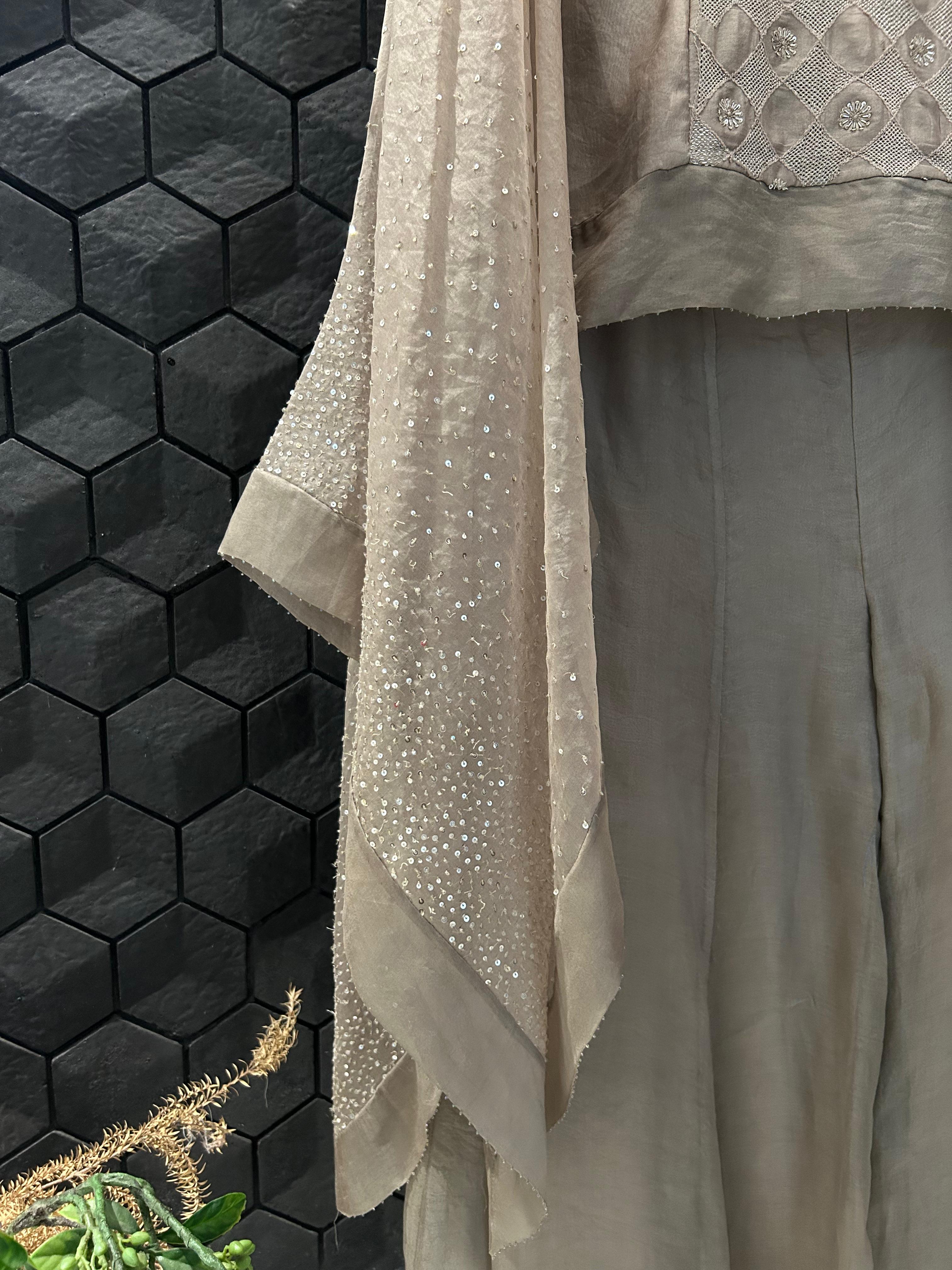 Premium Brown Long Sleeves Sharara Set