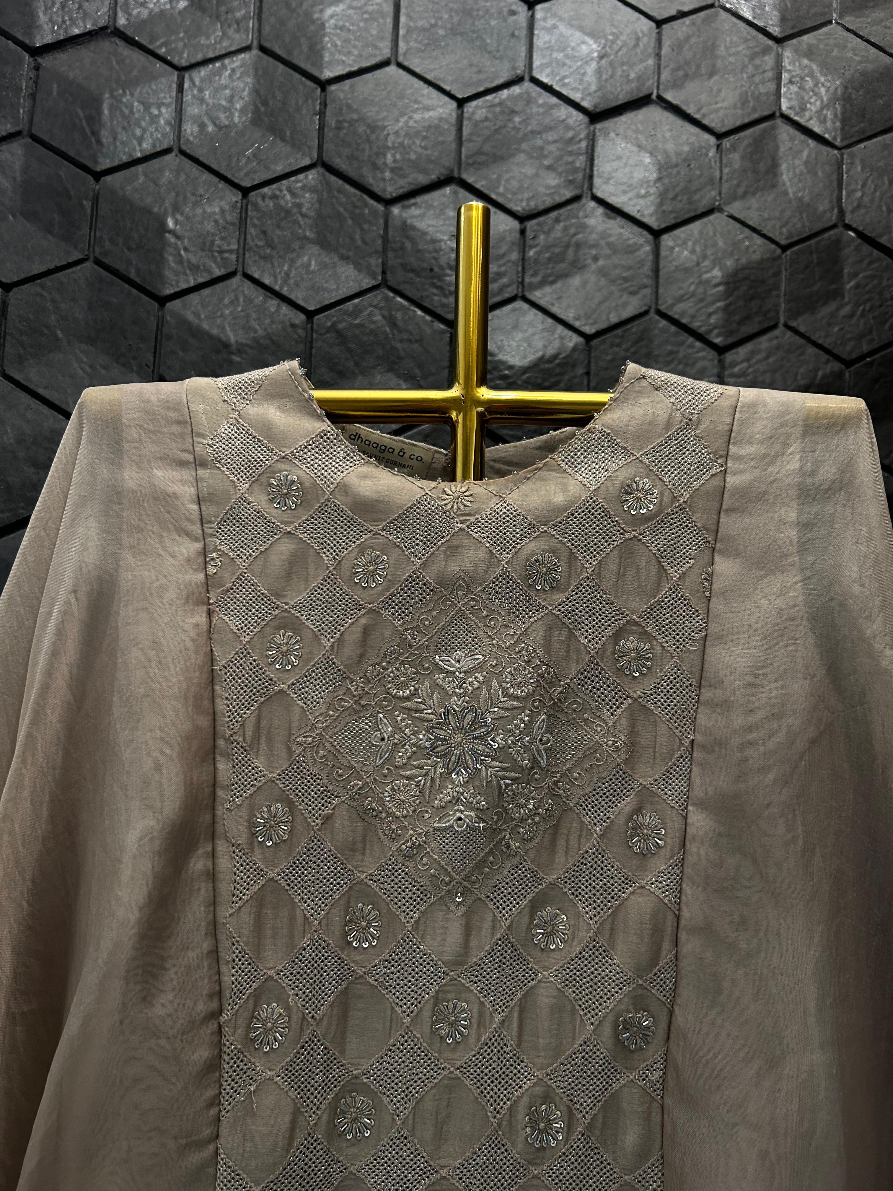 Premium Brown Long Sleeves Sharara Set