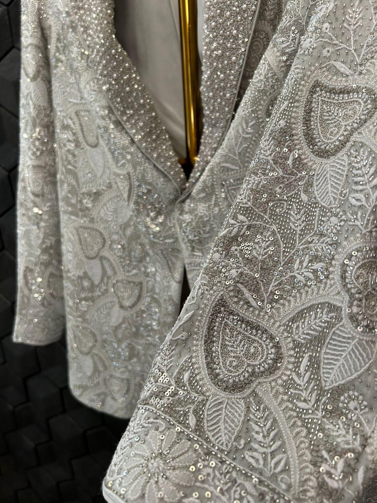 Premium Metallic Chikankari Blazer Set