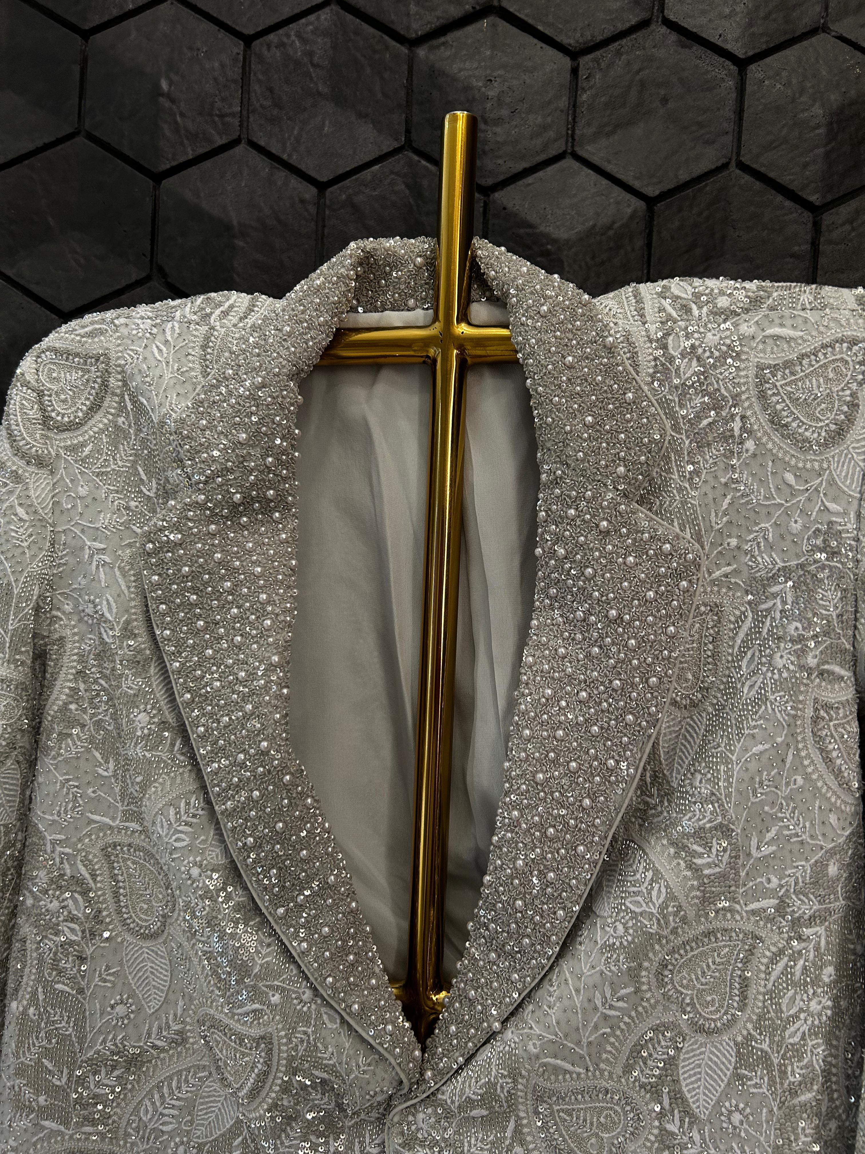 Premium Metallic Chikankari Blazer Set