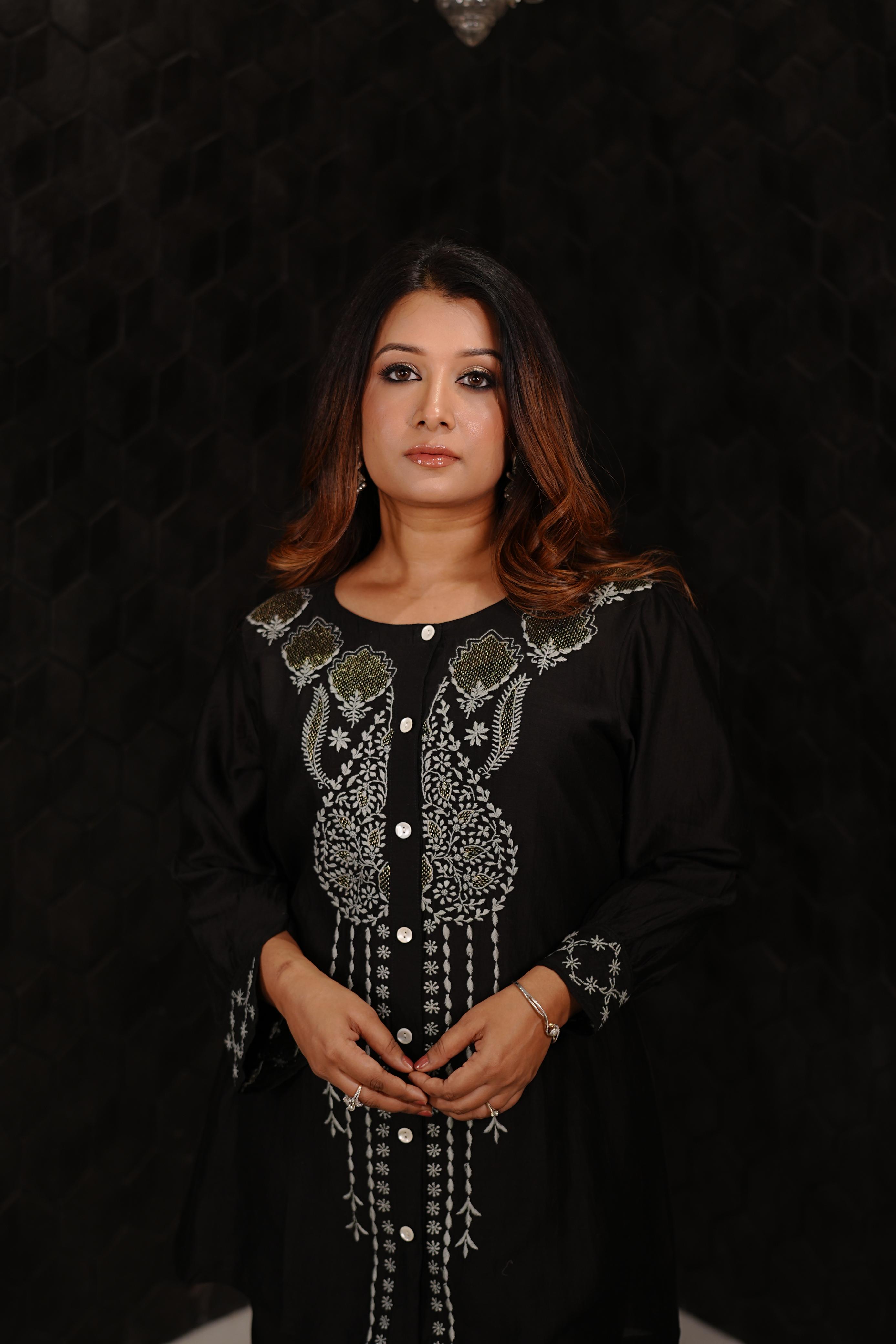 Black Chanderi Chikankari Co-ord sets