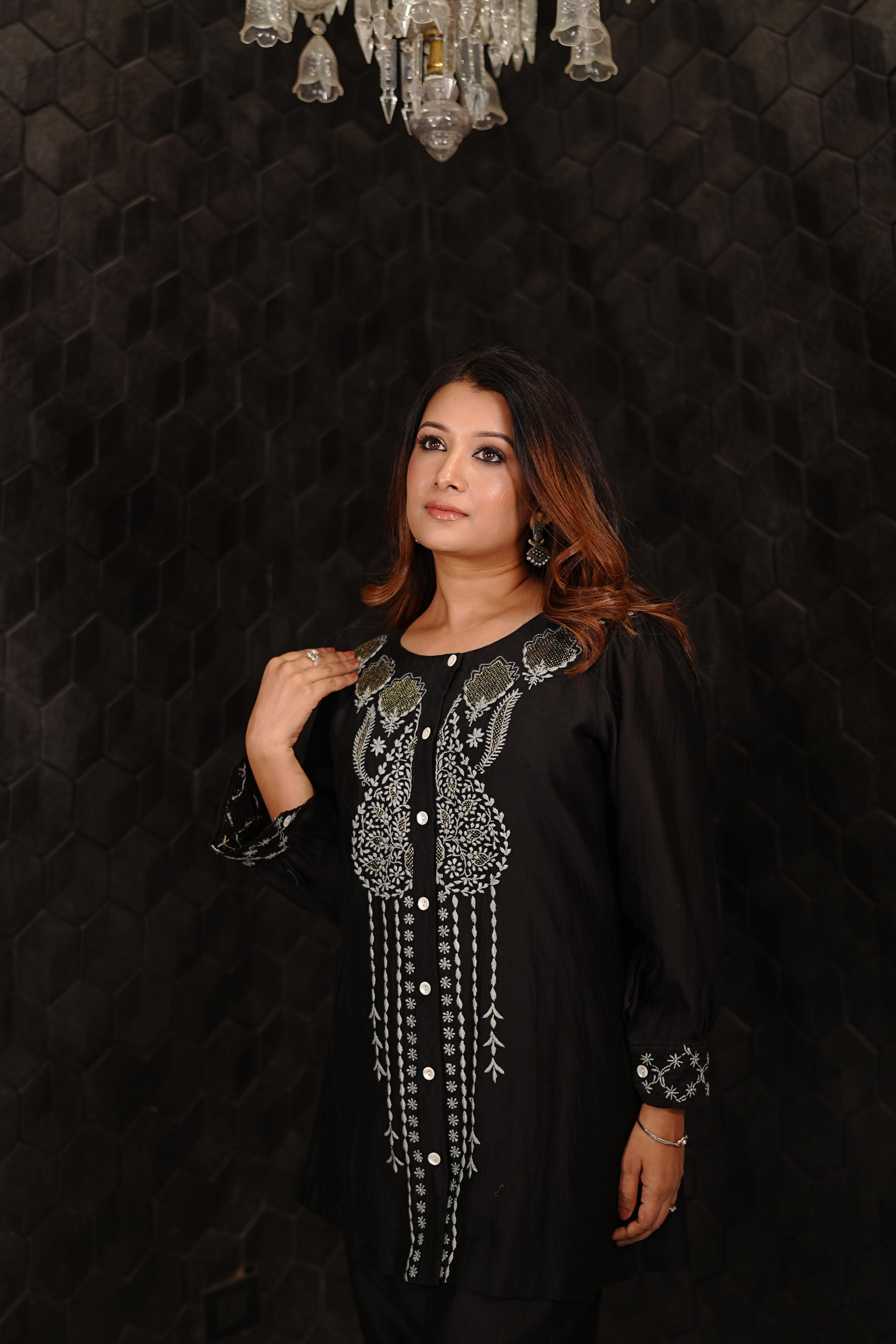Black Chanderi Chikankari Co-ord sets
