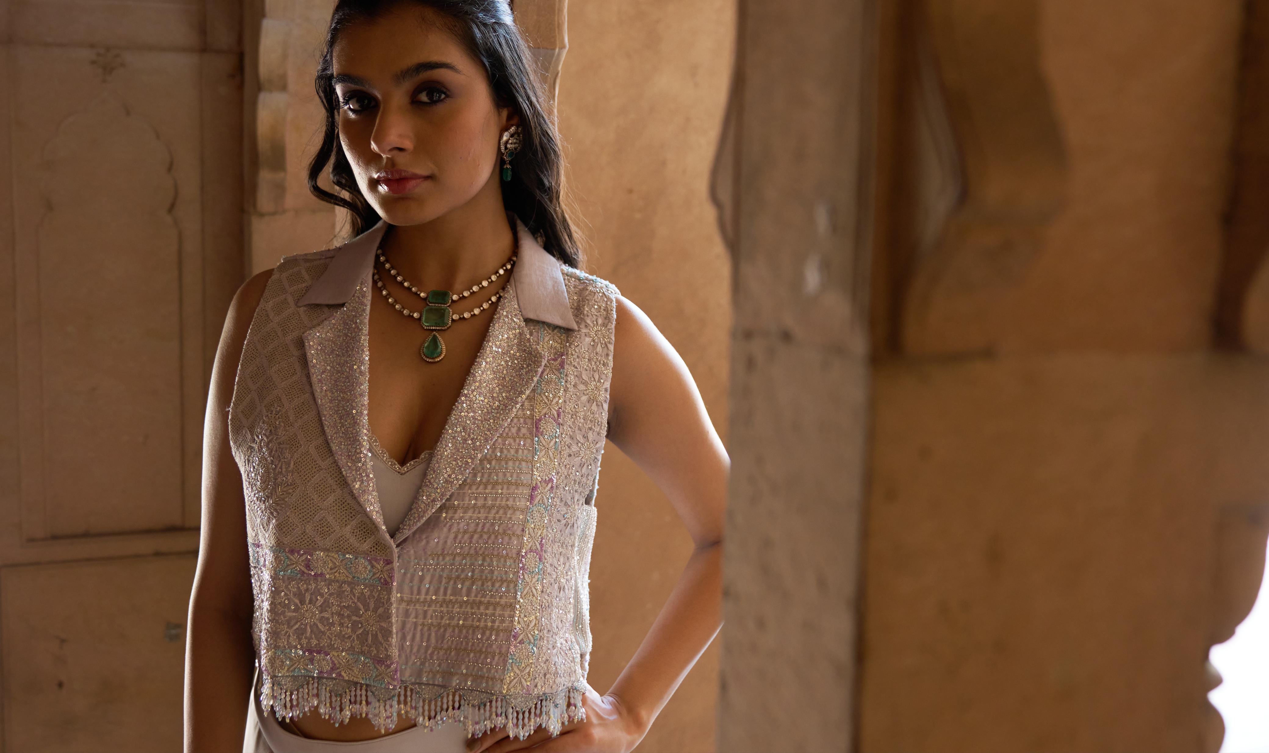 Premium Grey Chanderi Chikankari Jacket