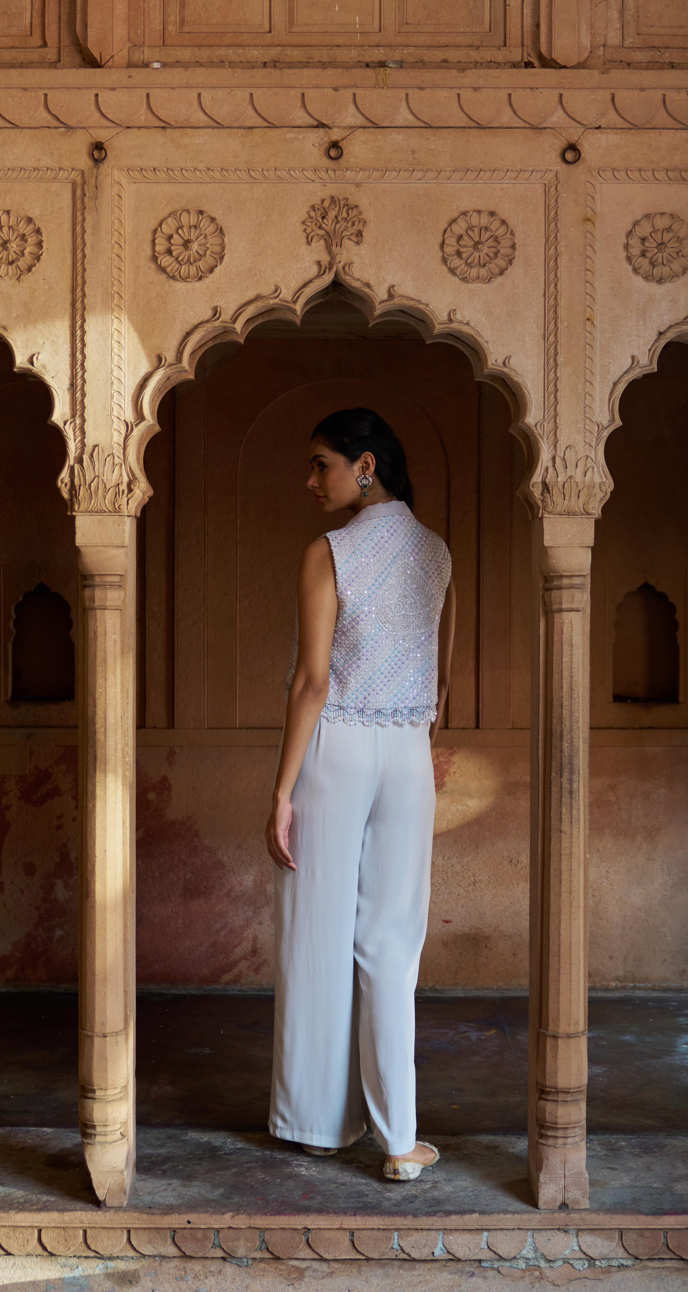 Premium Grey Chanderi Chikankari Jacket