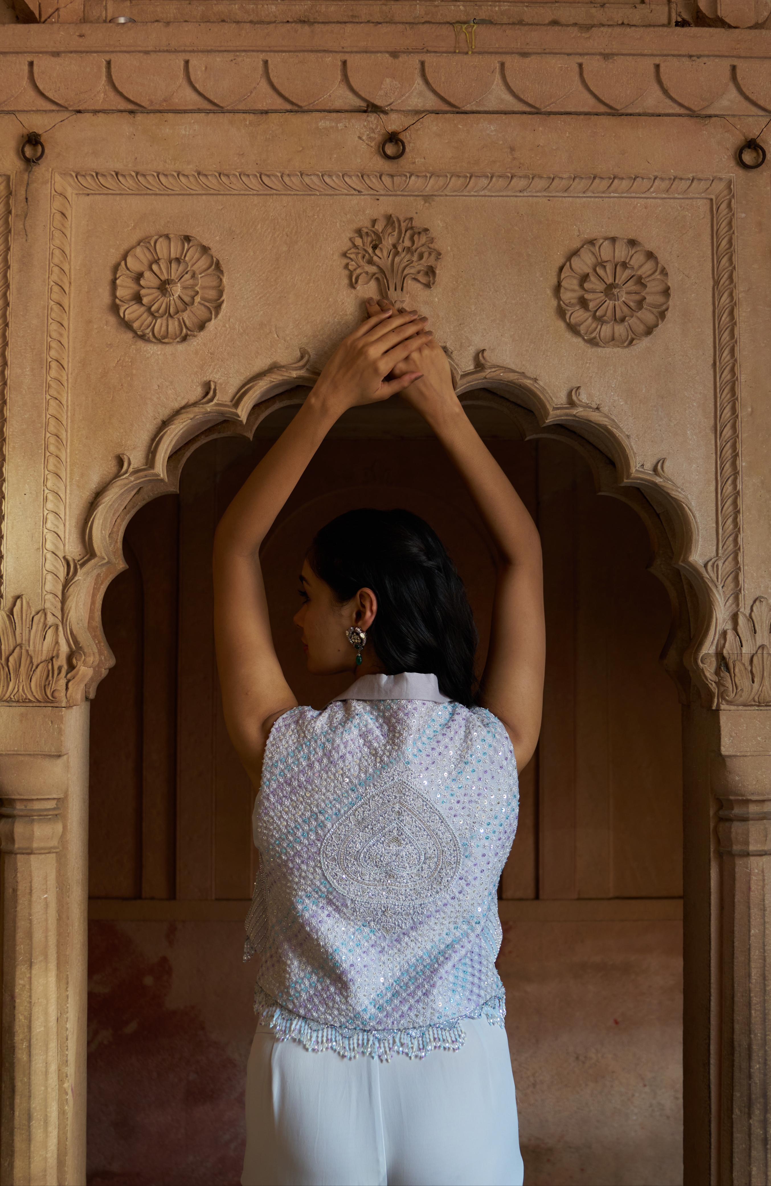 Premium Grey Chanderi Chikankari Jacket