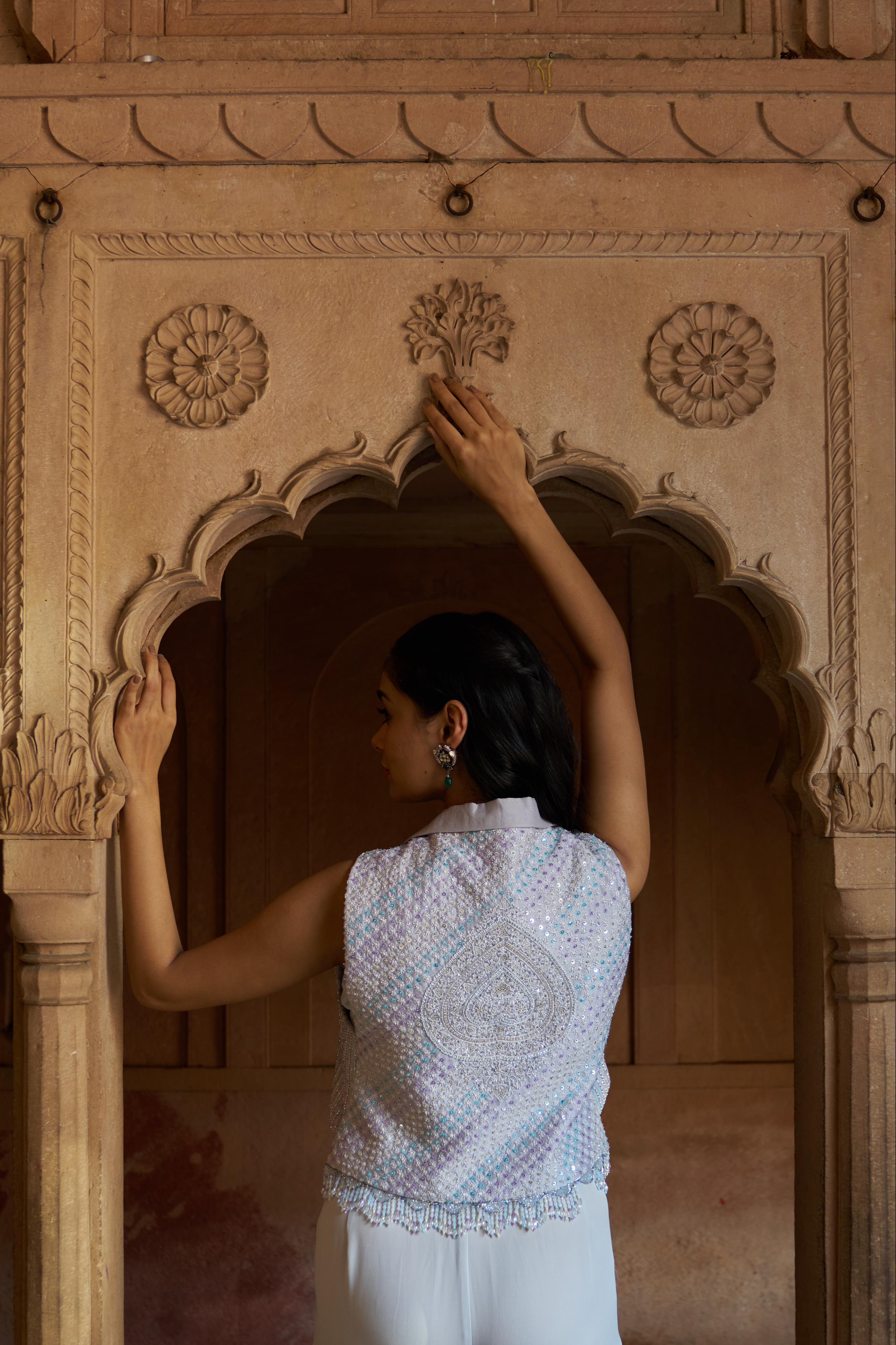 Premium Grey Chanderi Chikankari Jacket