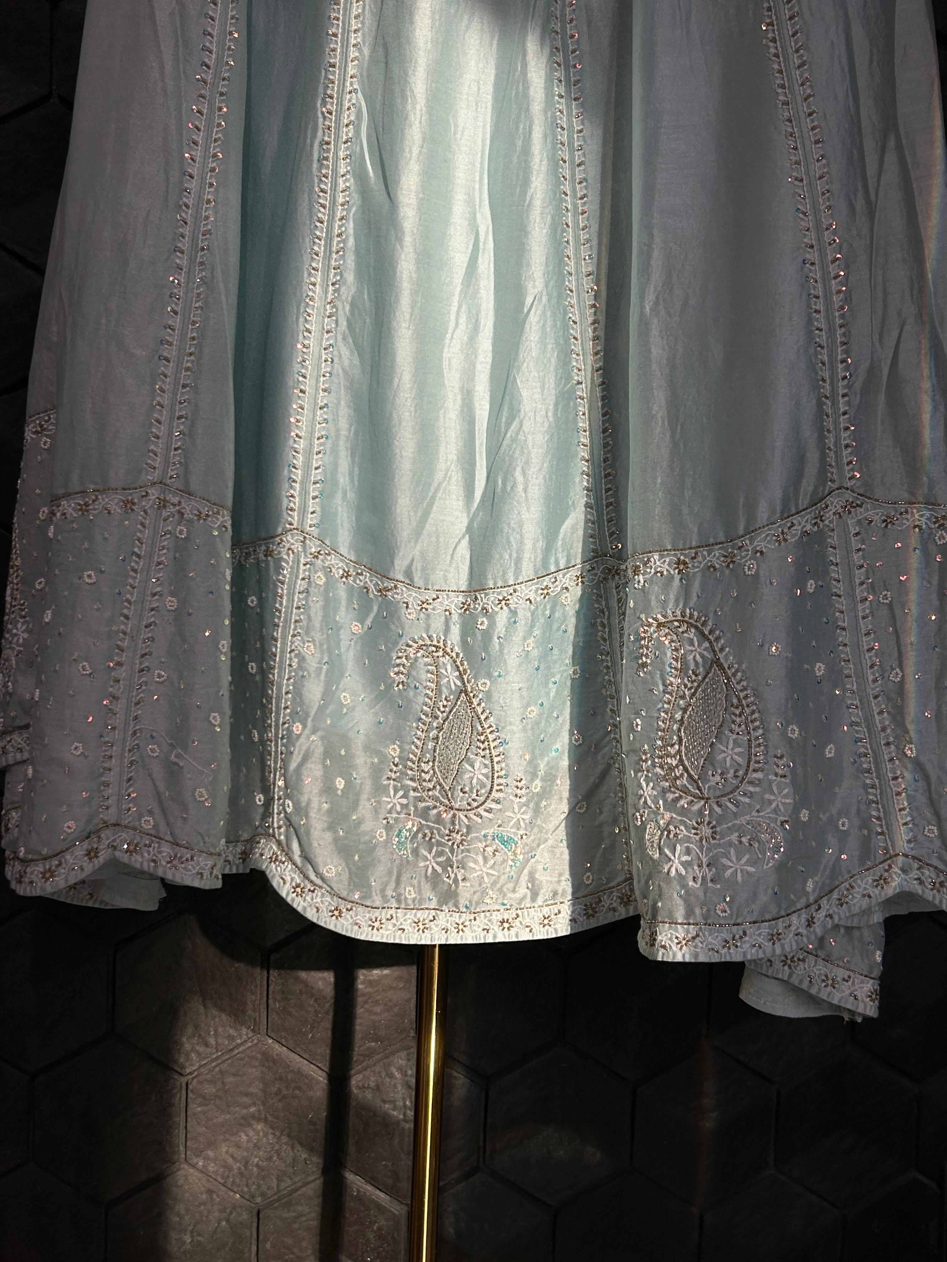Mint Green Chanderi Chikankari Anarkali Set
