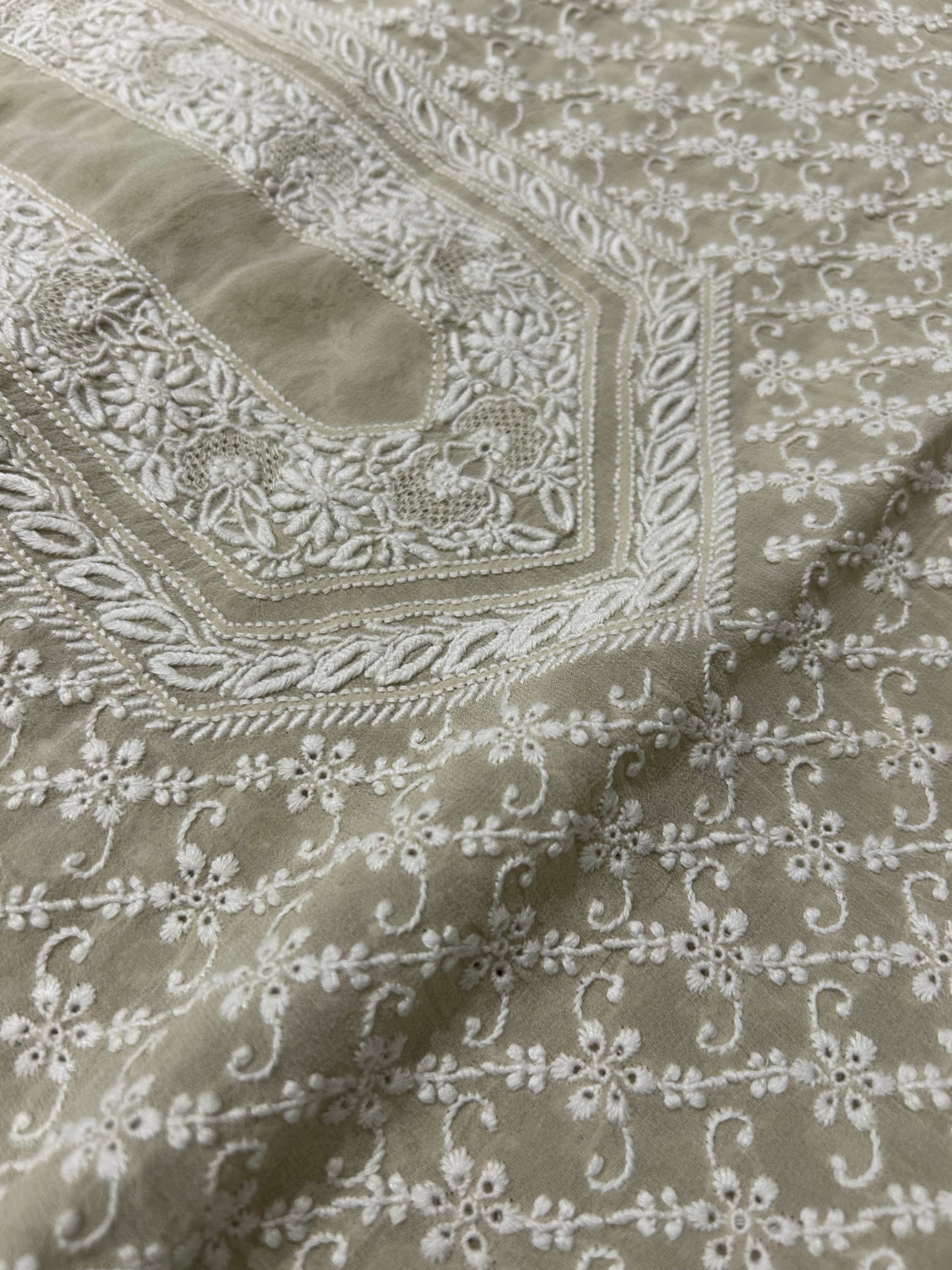 Beige Georgette Chikankari Mens Kurta Set