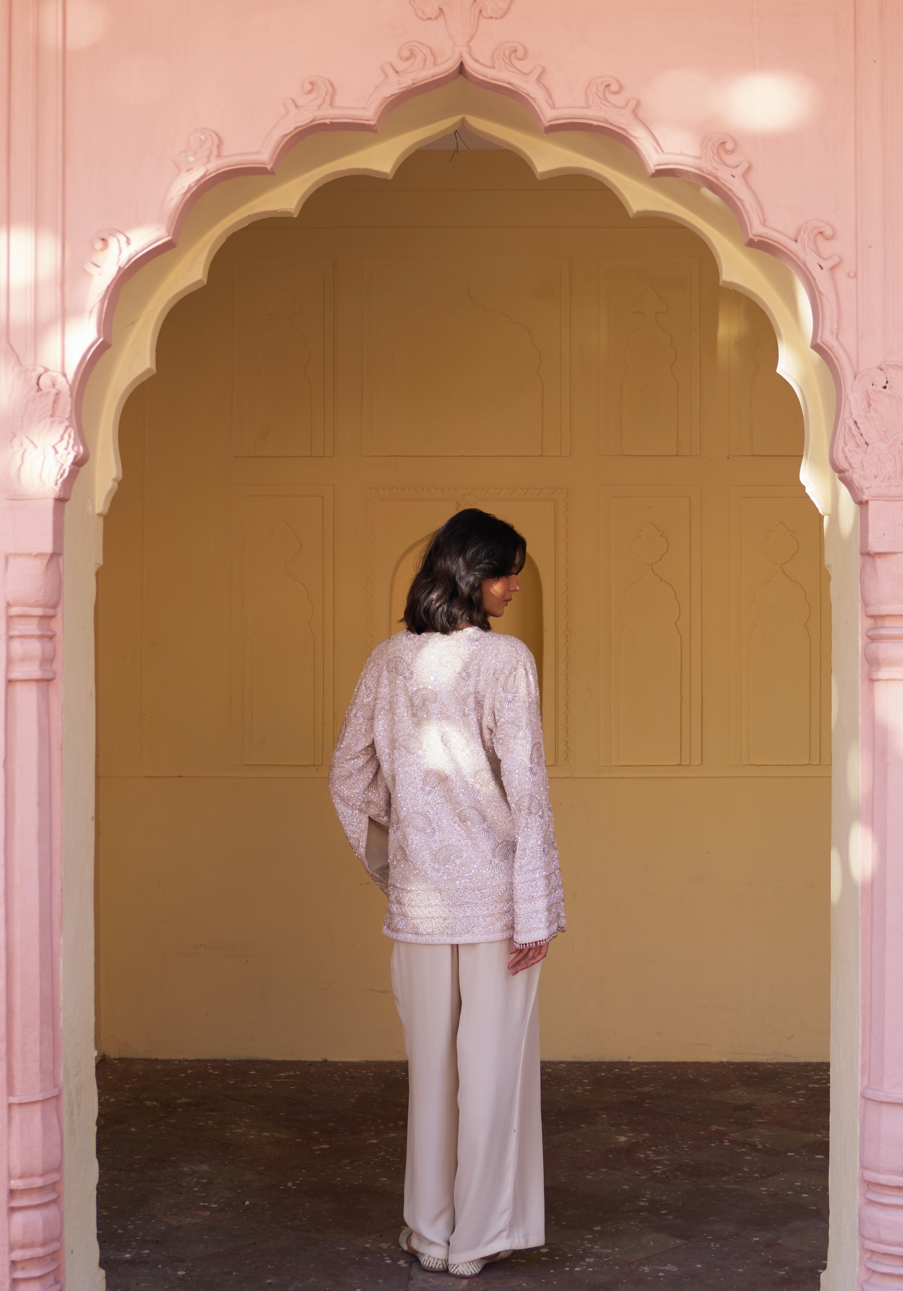Ivory Georgette Chikankari Gilet Set