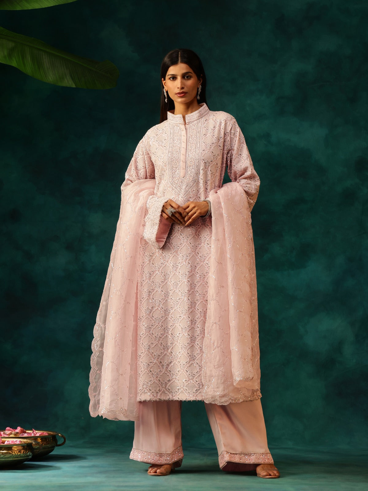 Signature Jaali booti Pink Georgette Chikankari Suit Set