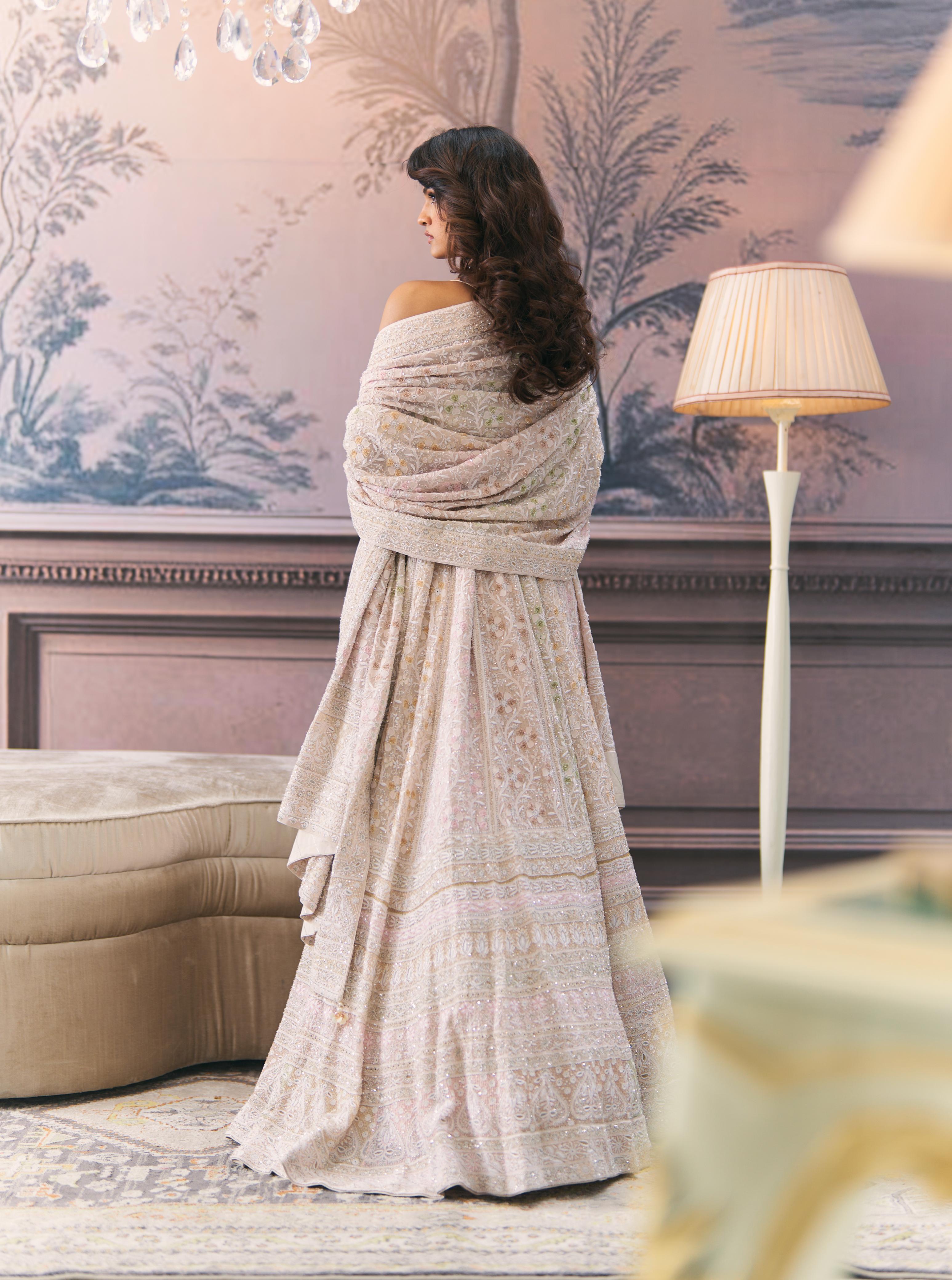 Ek-Taar Multicolour Chikankari Bridal Lehenga Set