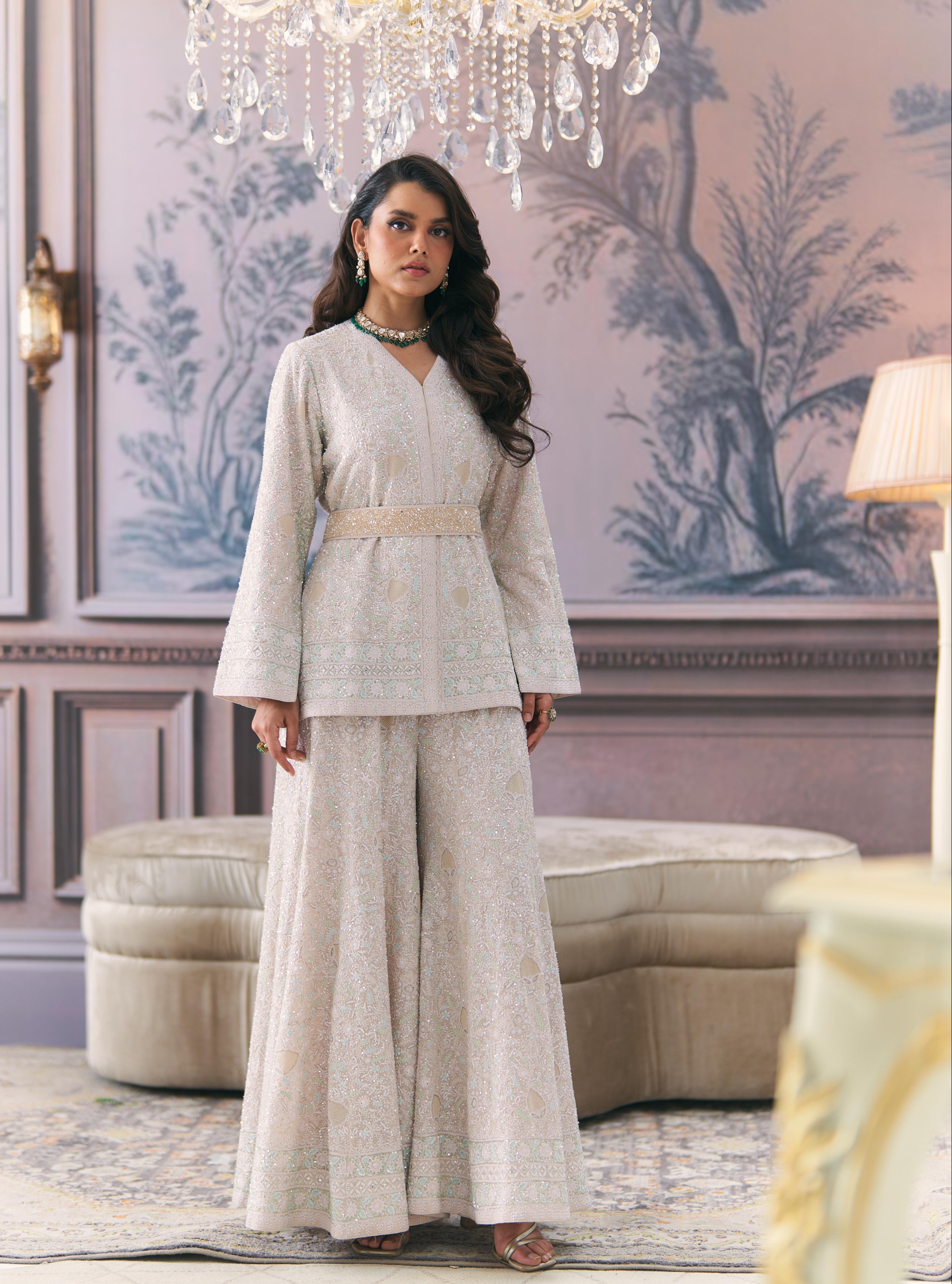 Ivory Chikankari Jacket and Sharara Set