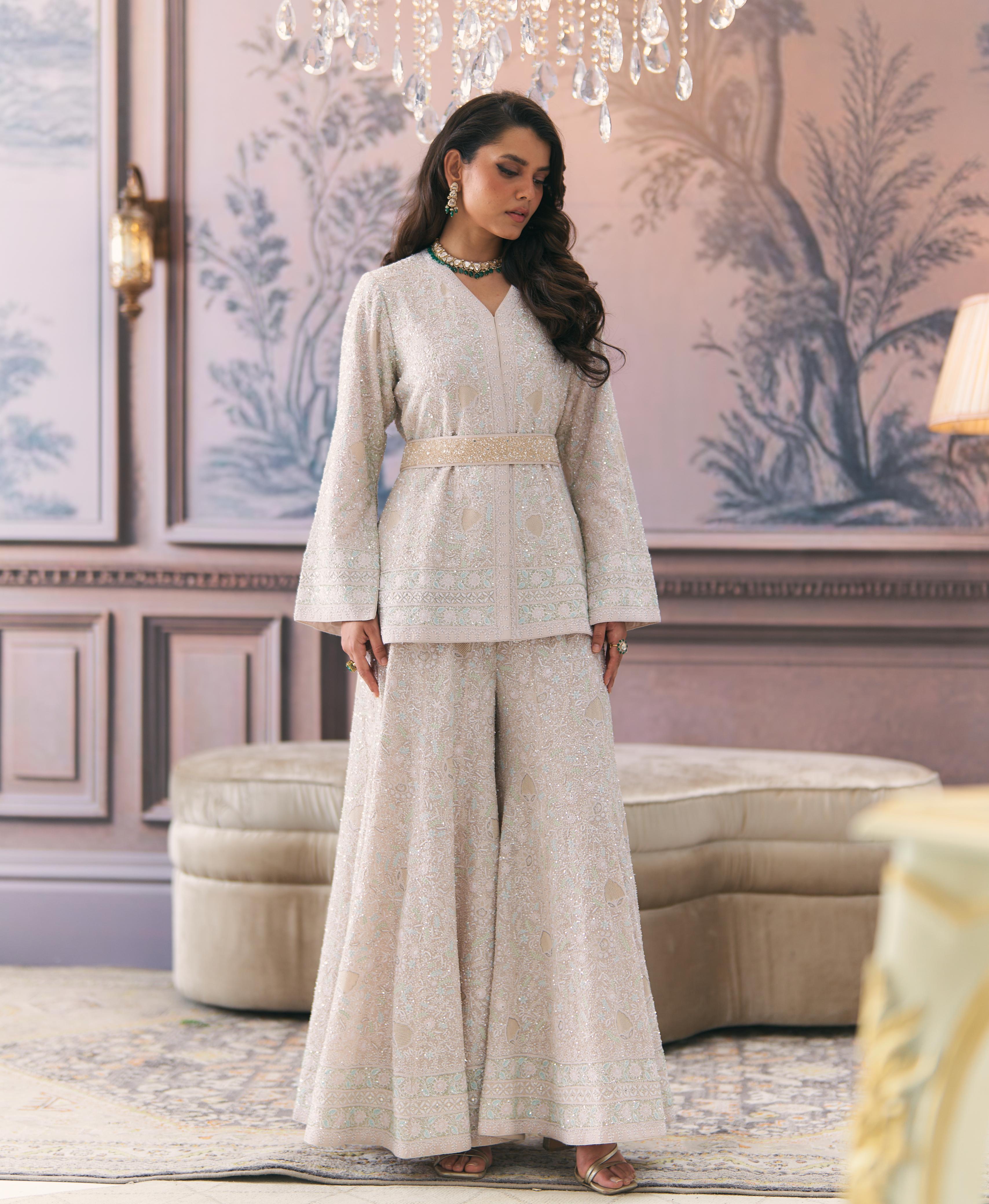Ivory Chikankari Jacket and Sharara Set