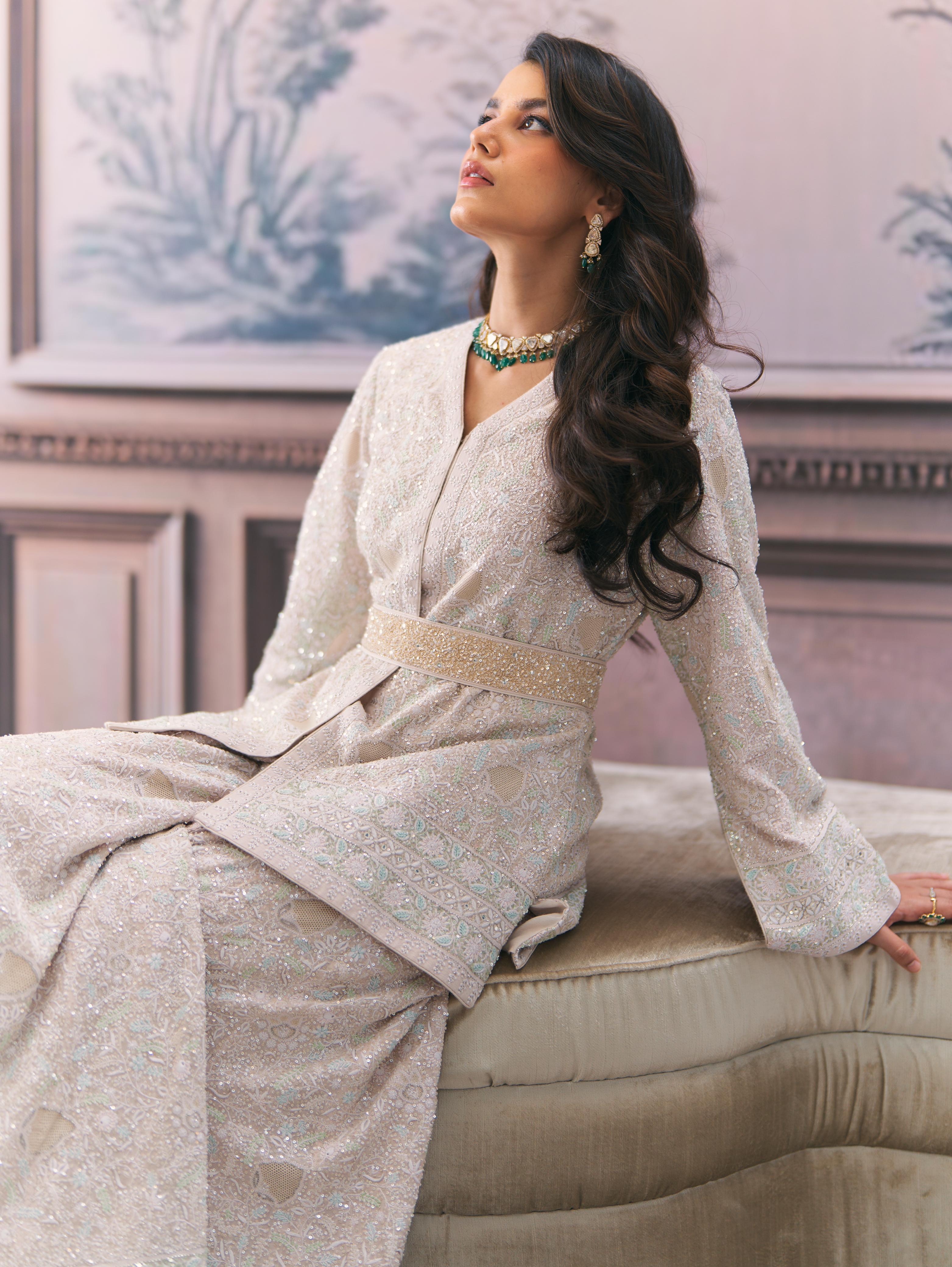 Ivory Chikankari Jacket and Sharara Set