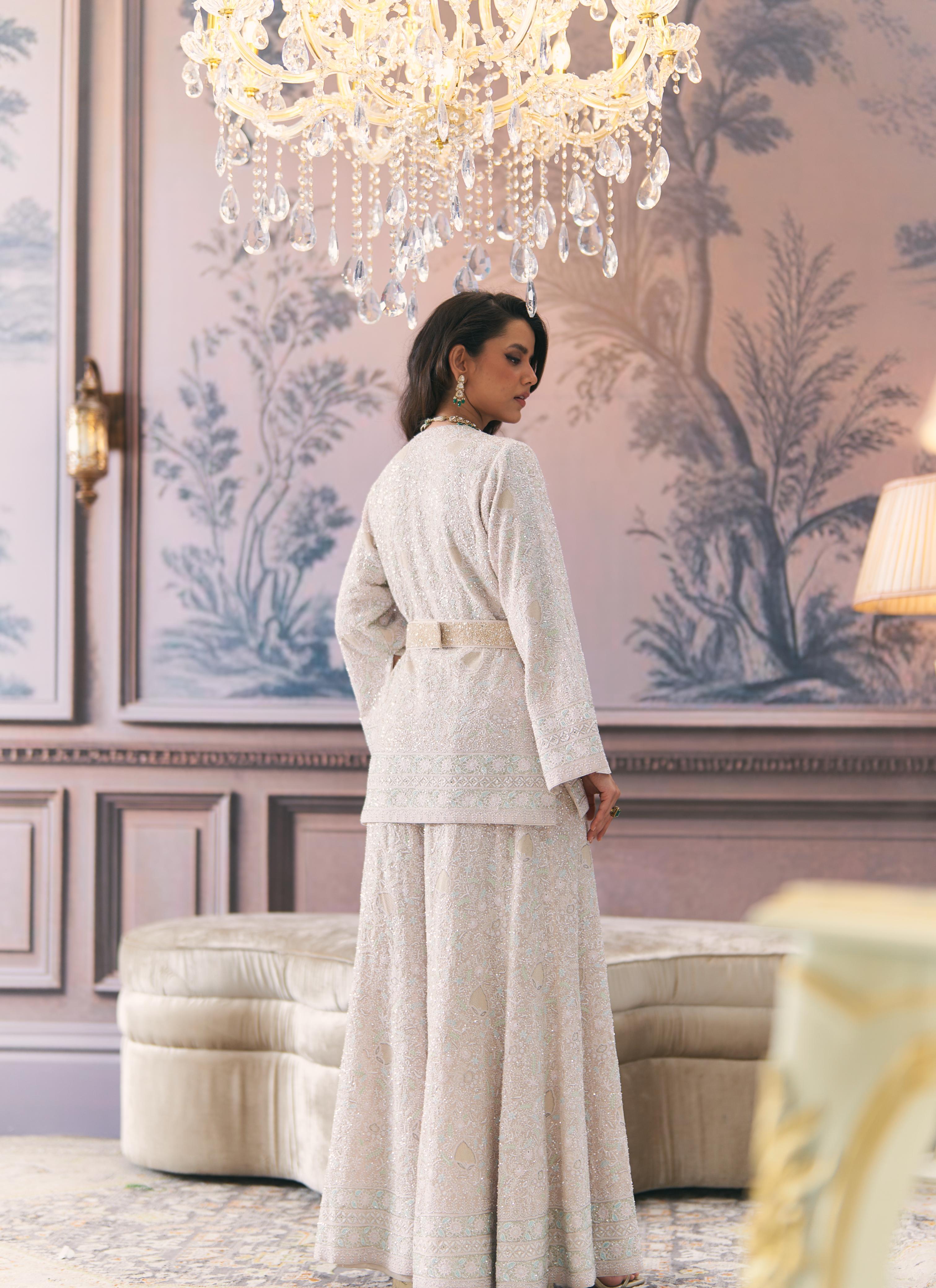 Ivory Chikankari Jacket and Sharara Set