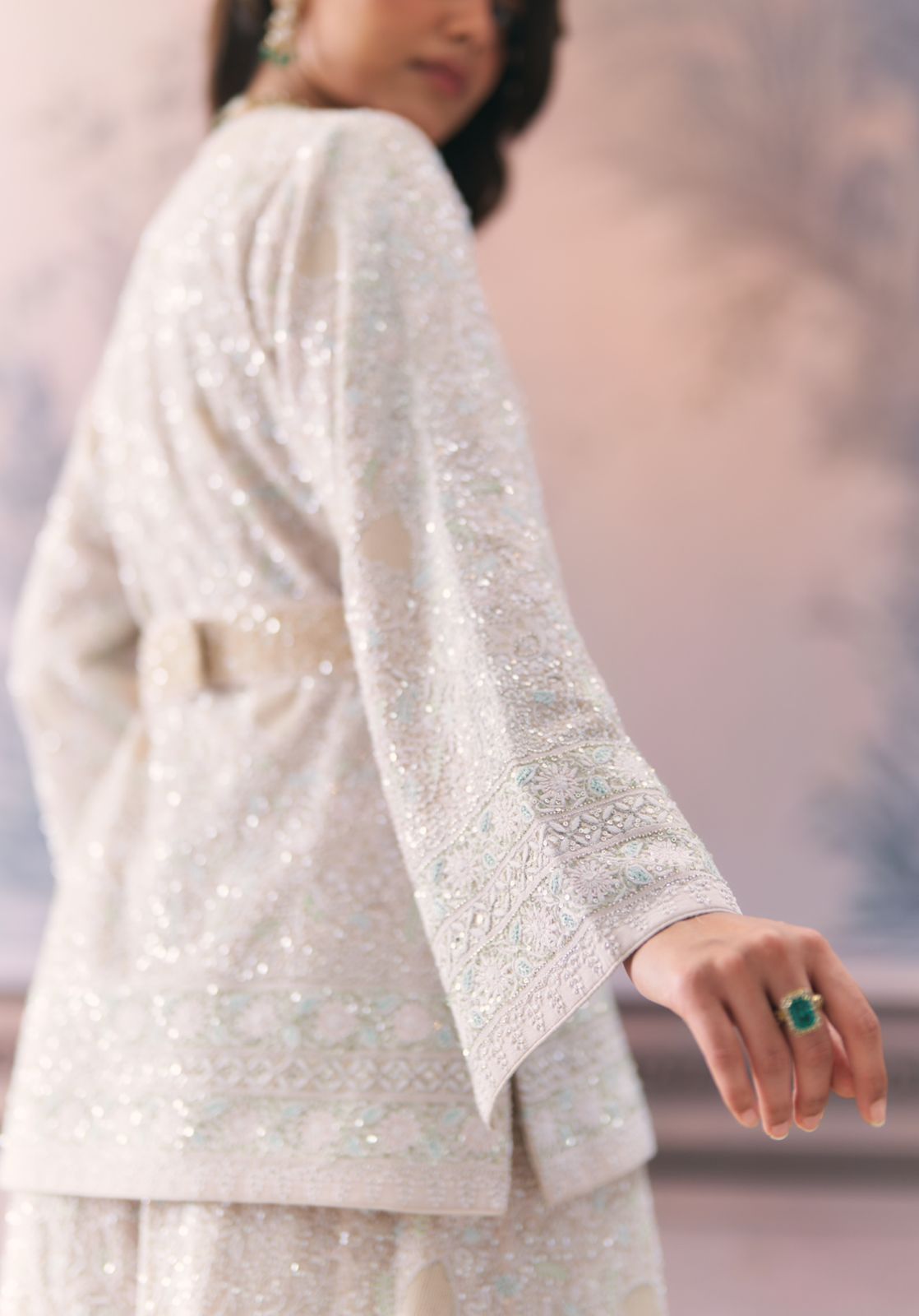 Ivory Chikankari Jacket and Sharara Set