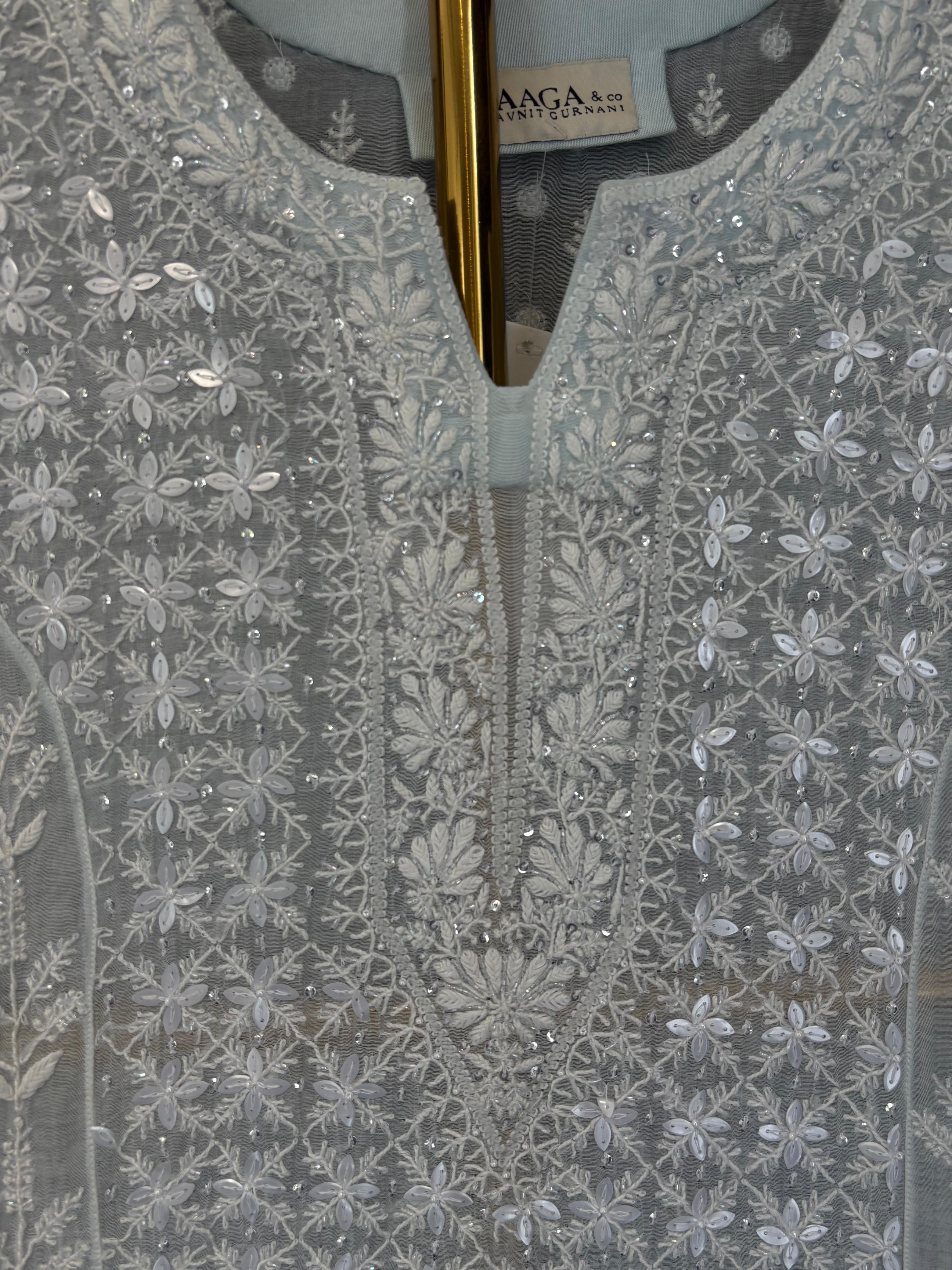 Sky Blue Mul Chanderi Anarkali