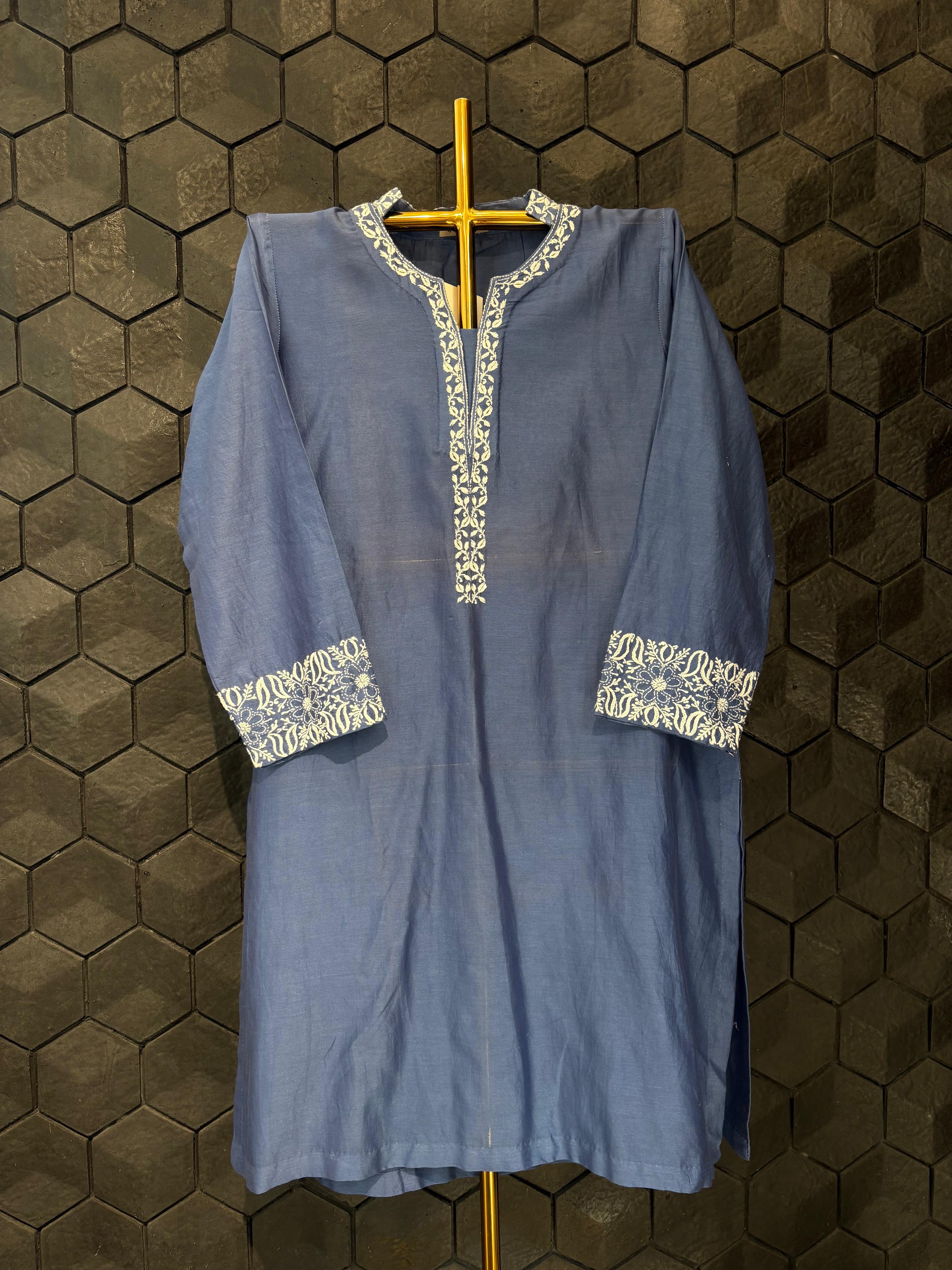 Cobalt Blue Chanderi chikankari Co-ord sets