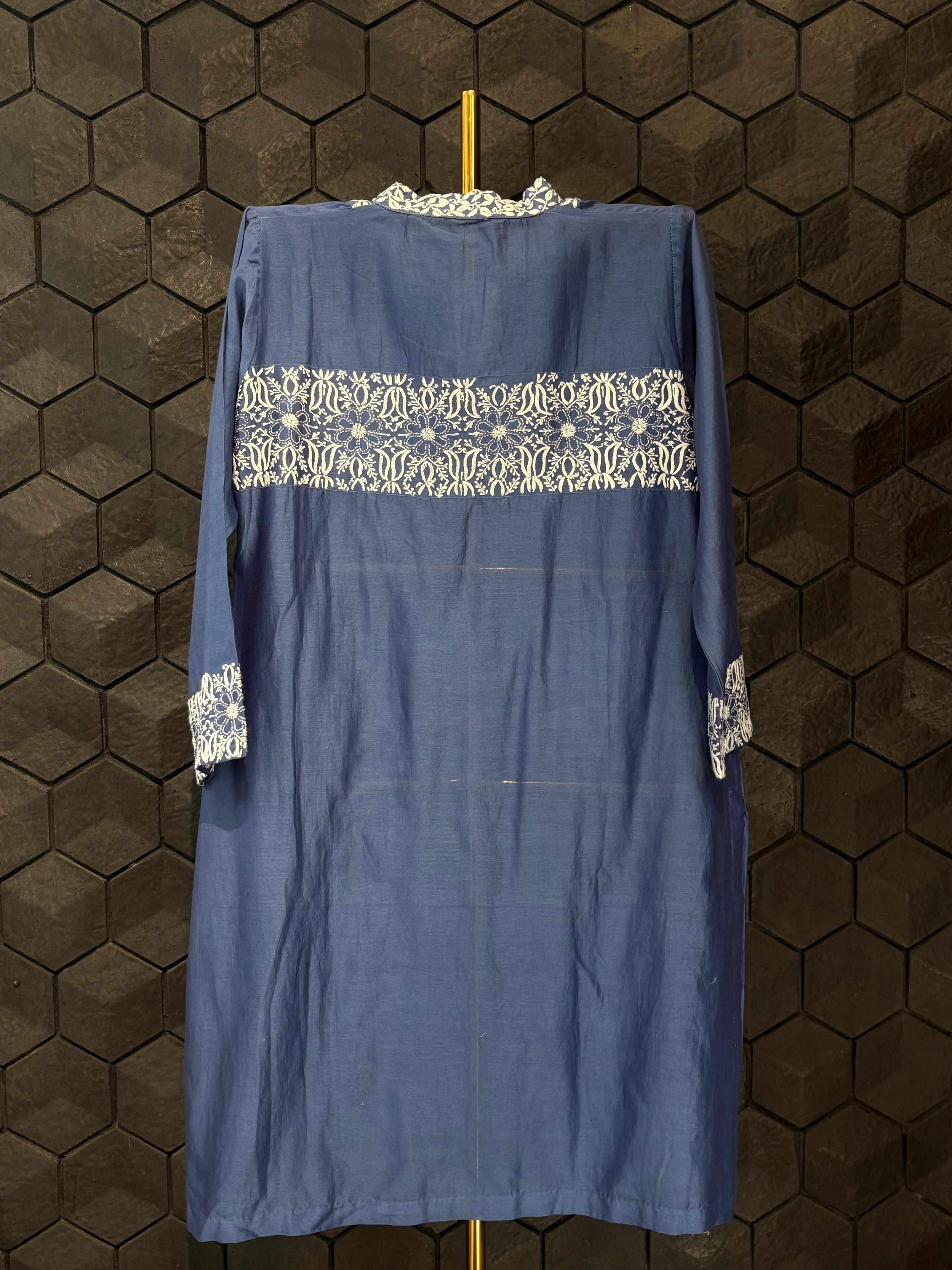 Cobalt Blue Chanderi chikankari Co-ord sets